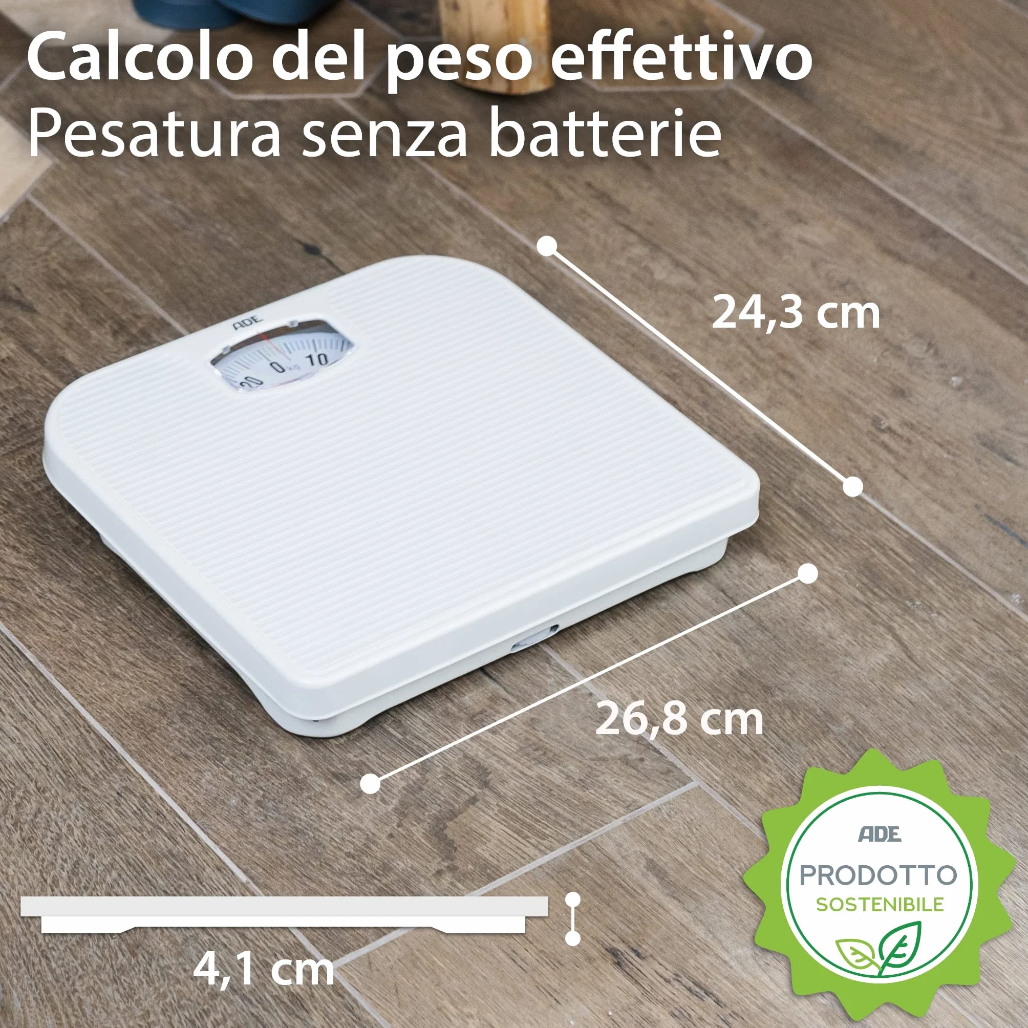 ADE Bilancia Pesapersone Meccanica Nina, Bilancia Pesapersone Analogica in Plastica Abs di Alta Qualità, Meccanismo in Metallo Solido, Scala di Facile Lettura, Bianca