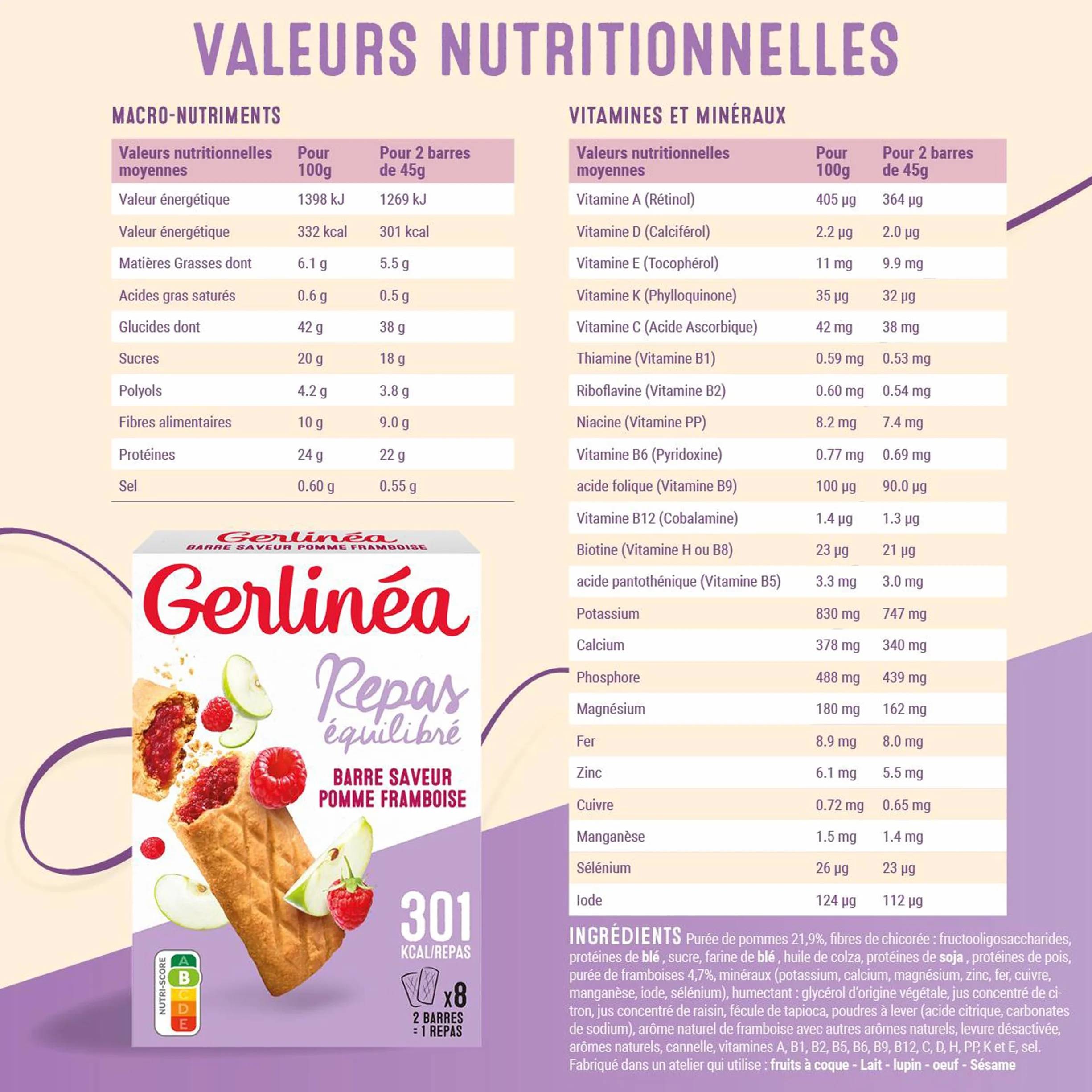 Gerlinea Barre mela lampone 360 g