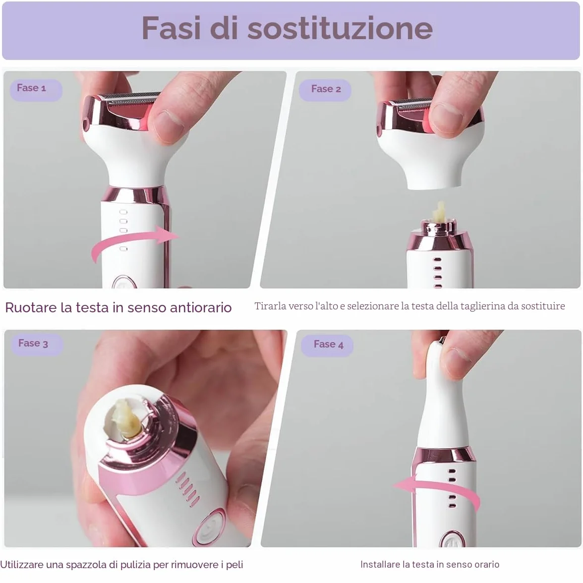 Rasoio Elettrico Donna, 5 in 1 Epilatore Viso Elettrico, Rasoio Parti Intime Donna, indolore Depilatore Elettrico Portatile per Corpo, Le Ascelle,La Linea Del Bikini,Le Sopracciglia e Il Peli Naso