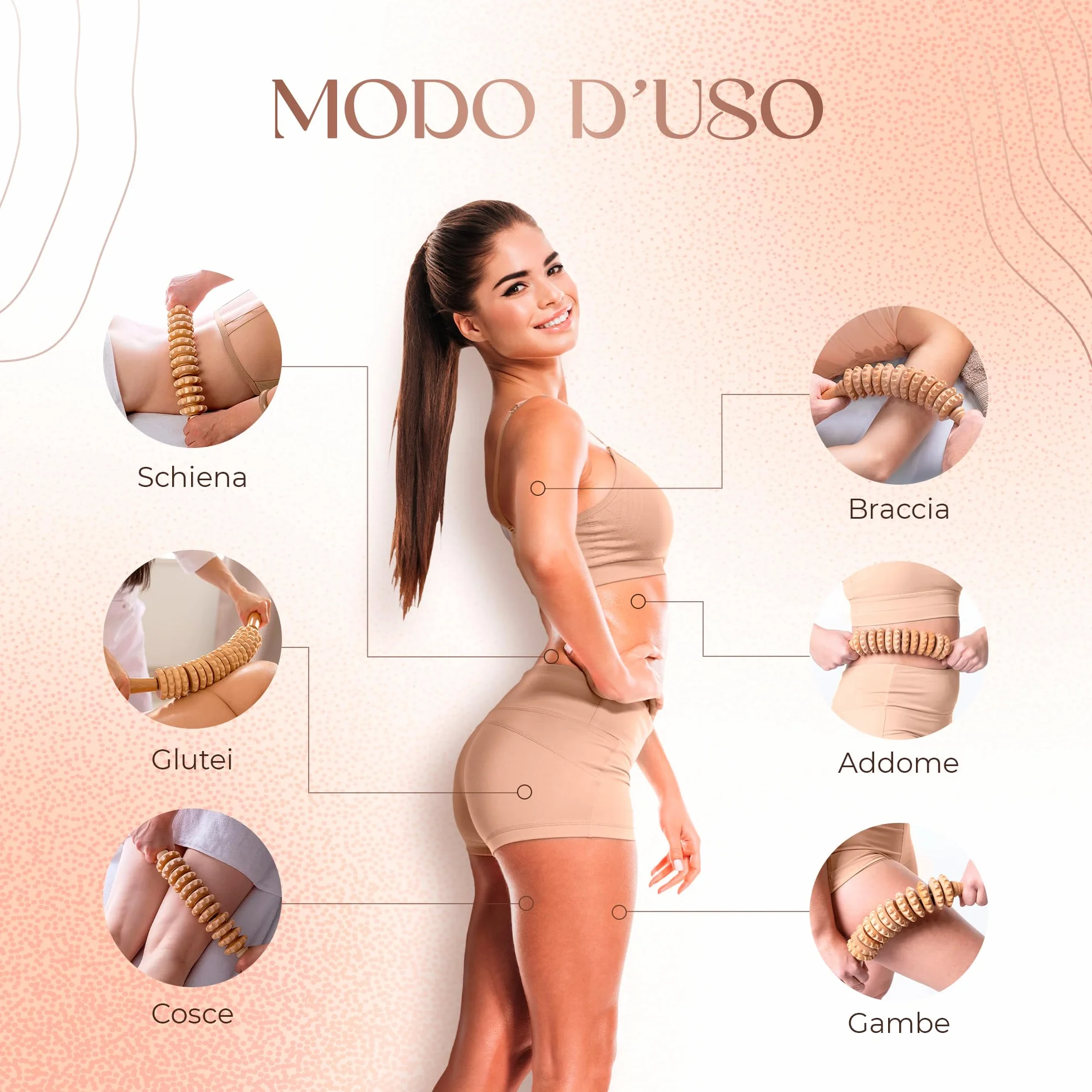 Ezero Rullo Massaggio Cellulite di Legno di Faggio per Corpo e Cosce, Tocco Morbido - Rullo Anticellulite Maderoterapia, Massaggio Anticellulite, Massaggiatore per Cellulite, Bastone Pancia