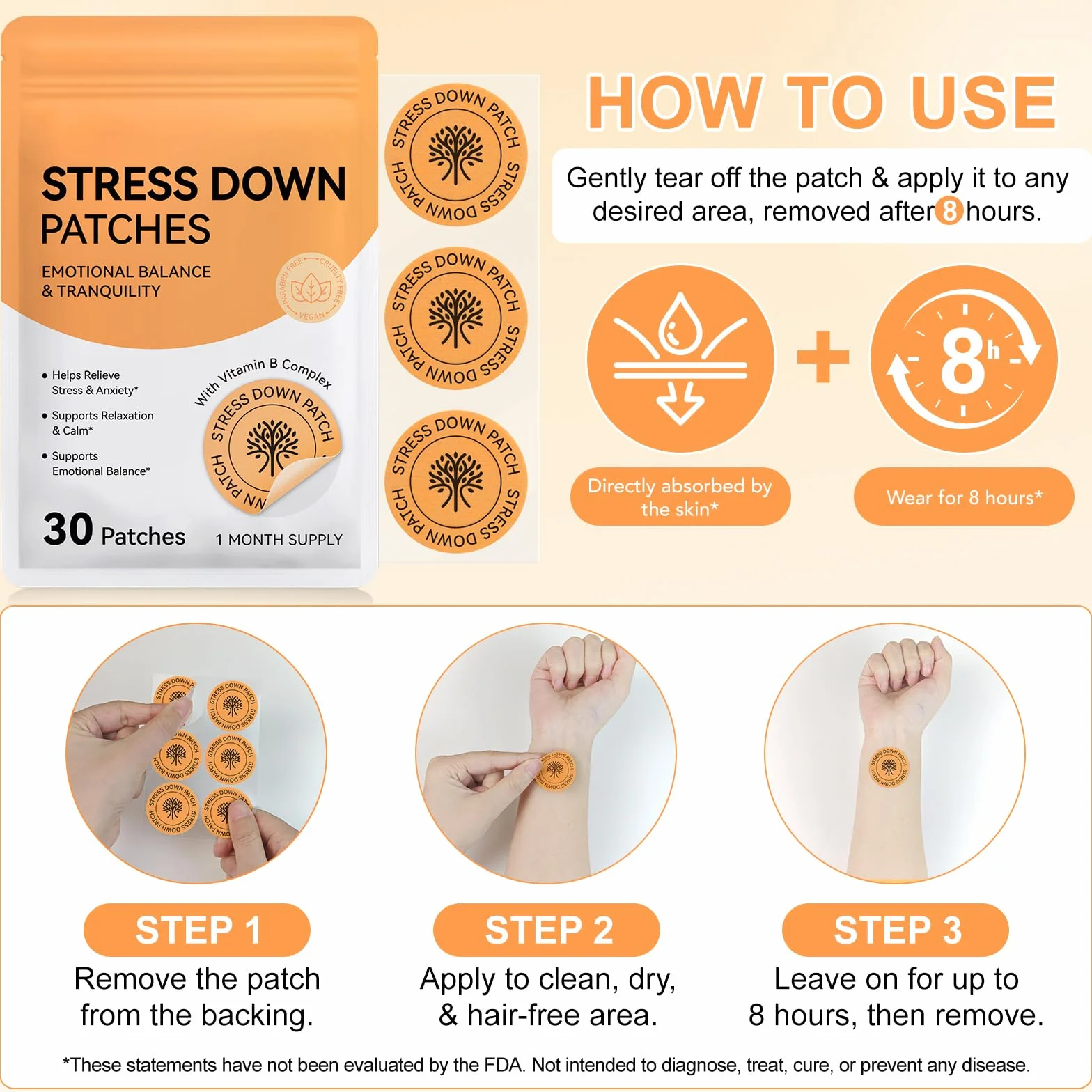 Stress Down Patches Anti-Stress Anxiété 30 Patchs Formule Botanique Plantes Calmants