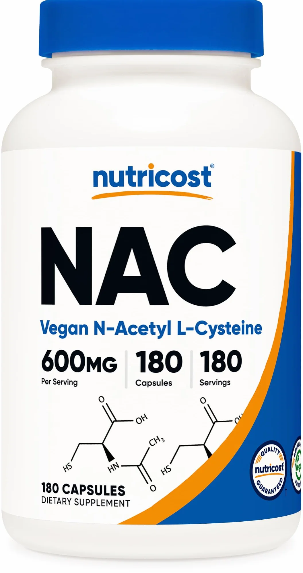 Nutricost N-Acetyl L-Cisteina (NAC) 600mg, 180 capsule - Capsule vegetali, non OGM, senza glutine