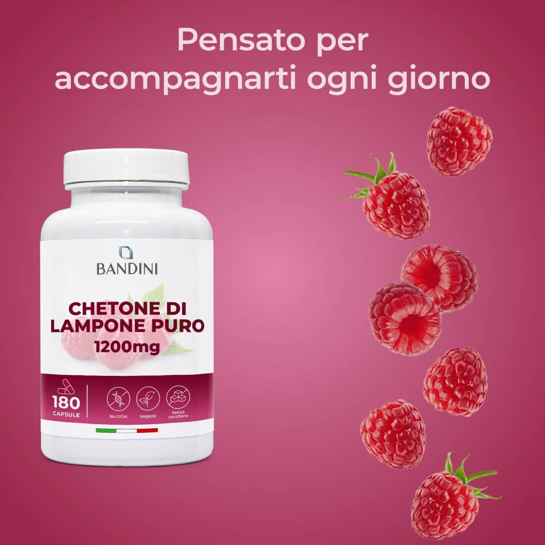 Bandini Chetone di Lampone Puro 1200mg Integratore Vegano 180 Capsule