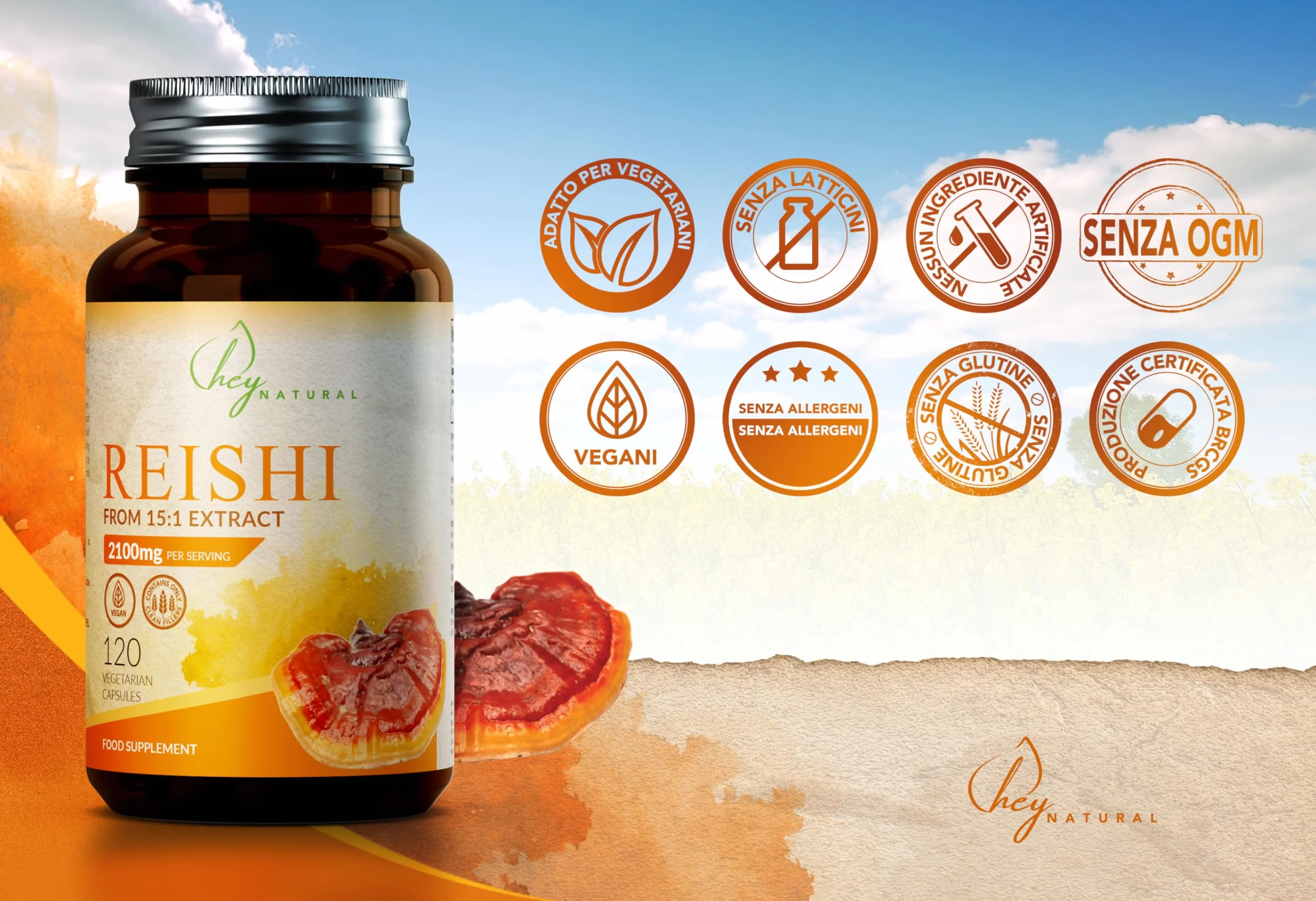 HN Reishi | 120 Reishi Capsule Integratore - Estratto 15:1 Ad Elevata Potenza da 2100mg per Dose | Non-OGM, Senza Glutine e Allergeni | Prodotto nel Regno Unito