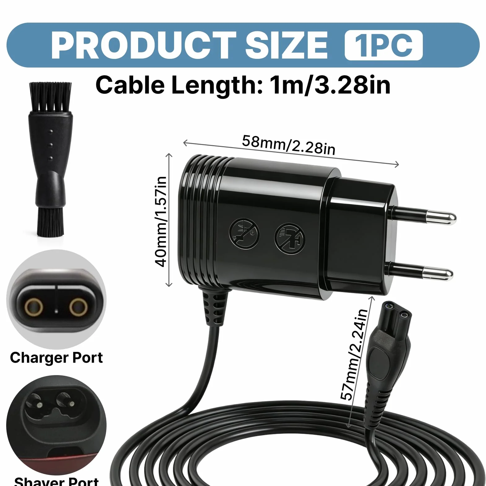Caricatore per rasoio Philips 15 V 1,5 m compatibile 3000 5000 7000 9000 MG7720 MG7745 QP6510 QP6651 S5588 HC5630