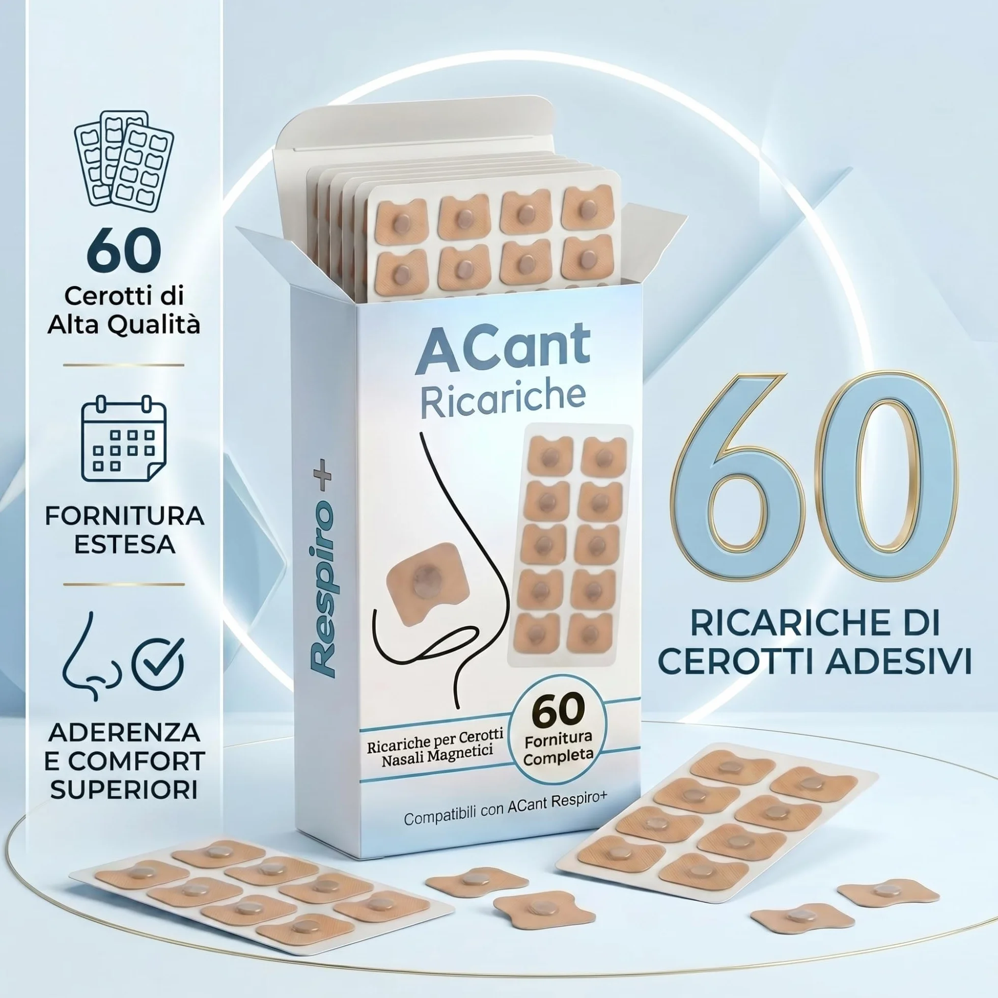 ACant Ricariche Cerotti Nasali Magnetici 60 Extra Forti Compatibili con Dilatatore Nasale