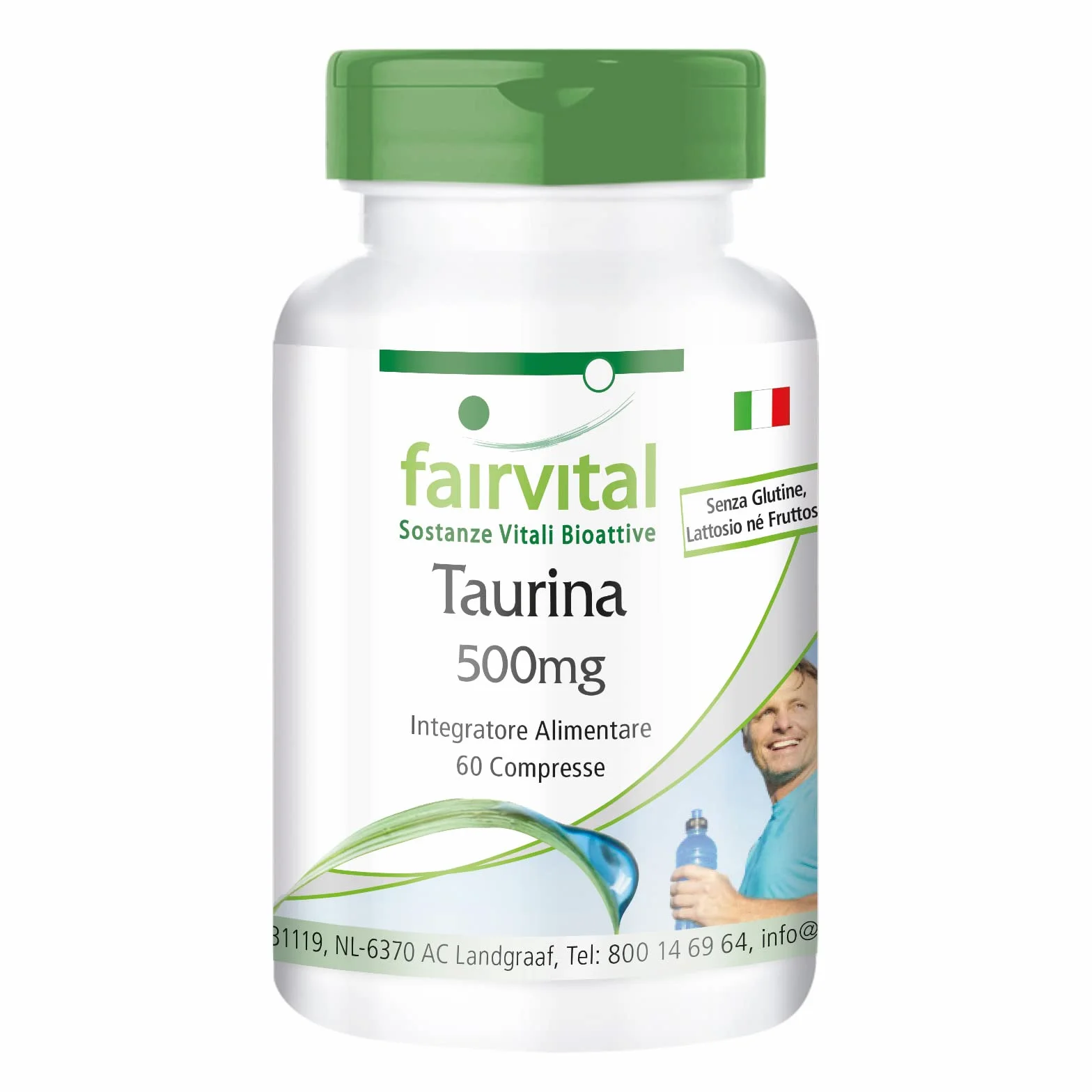 fairvital Taurina 500 mg, 60 compresse, ad alto dosaggio con 500 mg per compressa, VEGANO