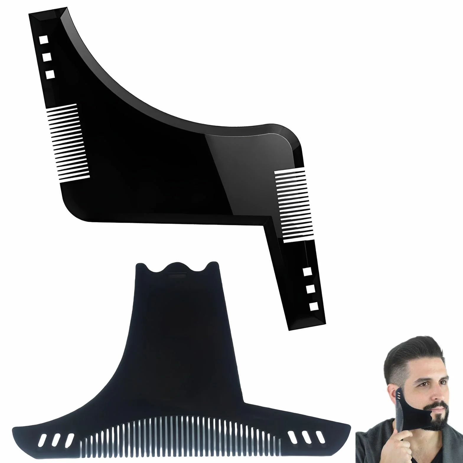 Pettine Stencil per Barba 2 Pezzi, Sagome per Barba Uomo, Strumento per Allineare e Rifinire