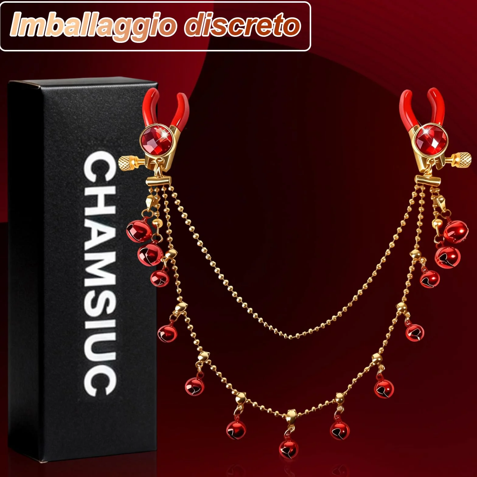 Morsetti per Capezzoli con Catena Pinze Capezzoli Regolabili Clip per Capezzolis Clip Pinza per Clitoride Giocattoli Capezzolis Stimolatori del Seno Femminile Massaggiatori al Seno Donna, Rosso