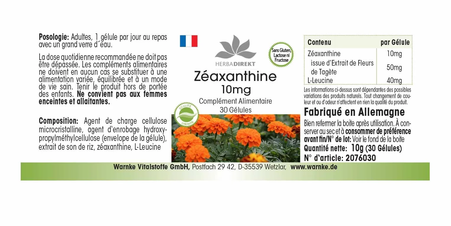 Zeaxantina 10mg 30 capsule Vegan HERBADIREKT by Warnke Vitalstoffe