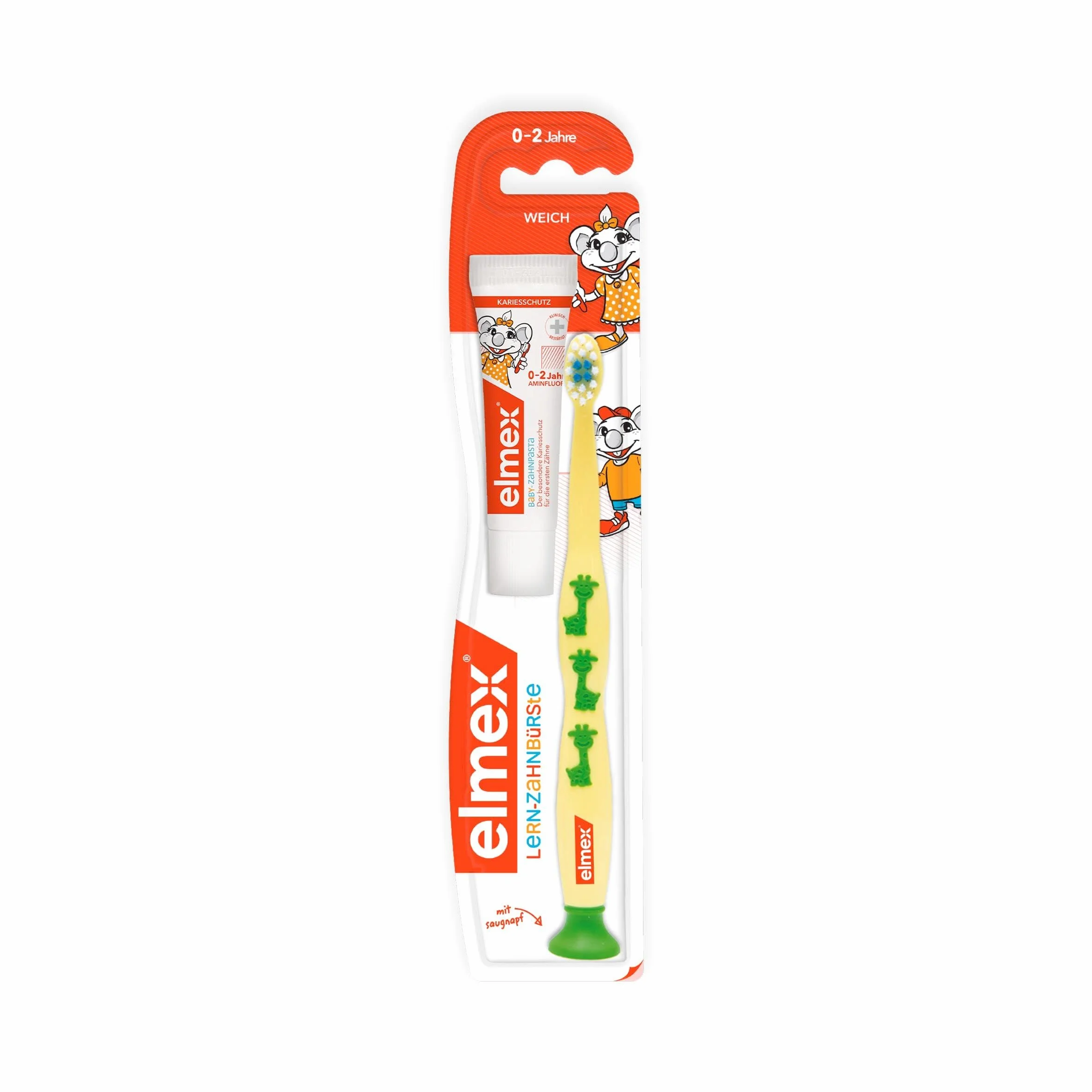 elmex Spazzolino da denti da 0 a 2 anni, 1 pezzo, adatto all'età, con setole morbide e impugnatura ergonomica, abitua i bambini a lavarsi i denti in modo giocoso