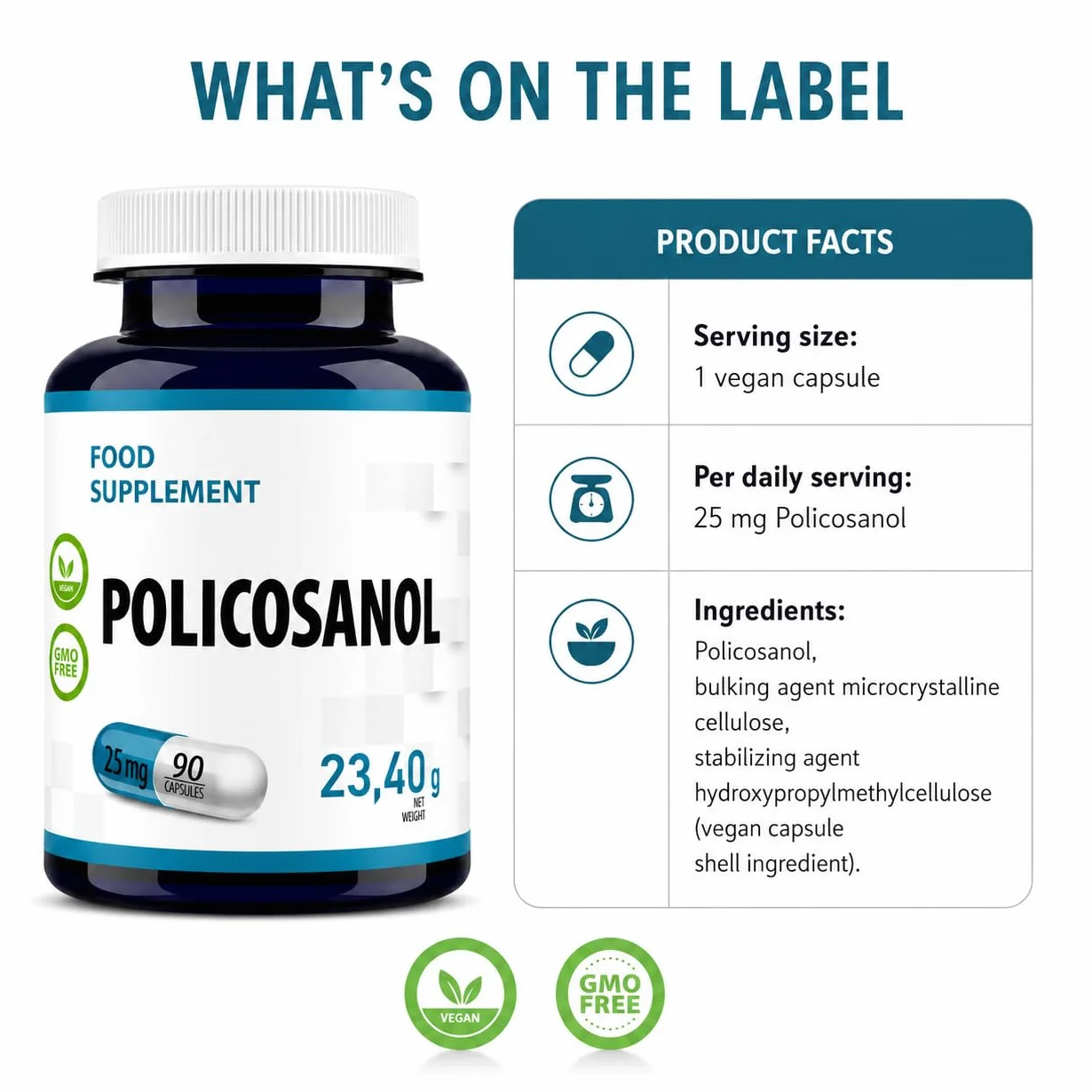 Hepatica Policosanolo 25 mg | da Canna da Zucchero | 90 Capsule Vegane | Scorta 3 Mesi | Ingrediente Unico | GMP & laboratorio indipendente
