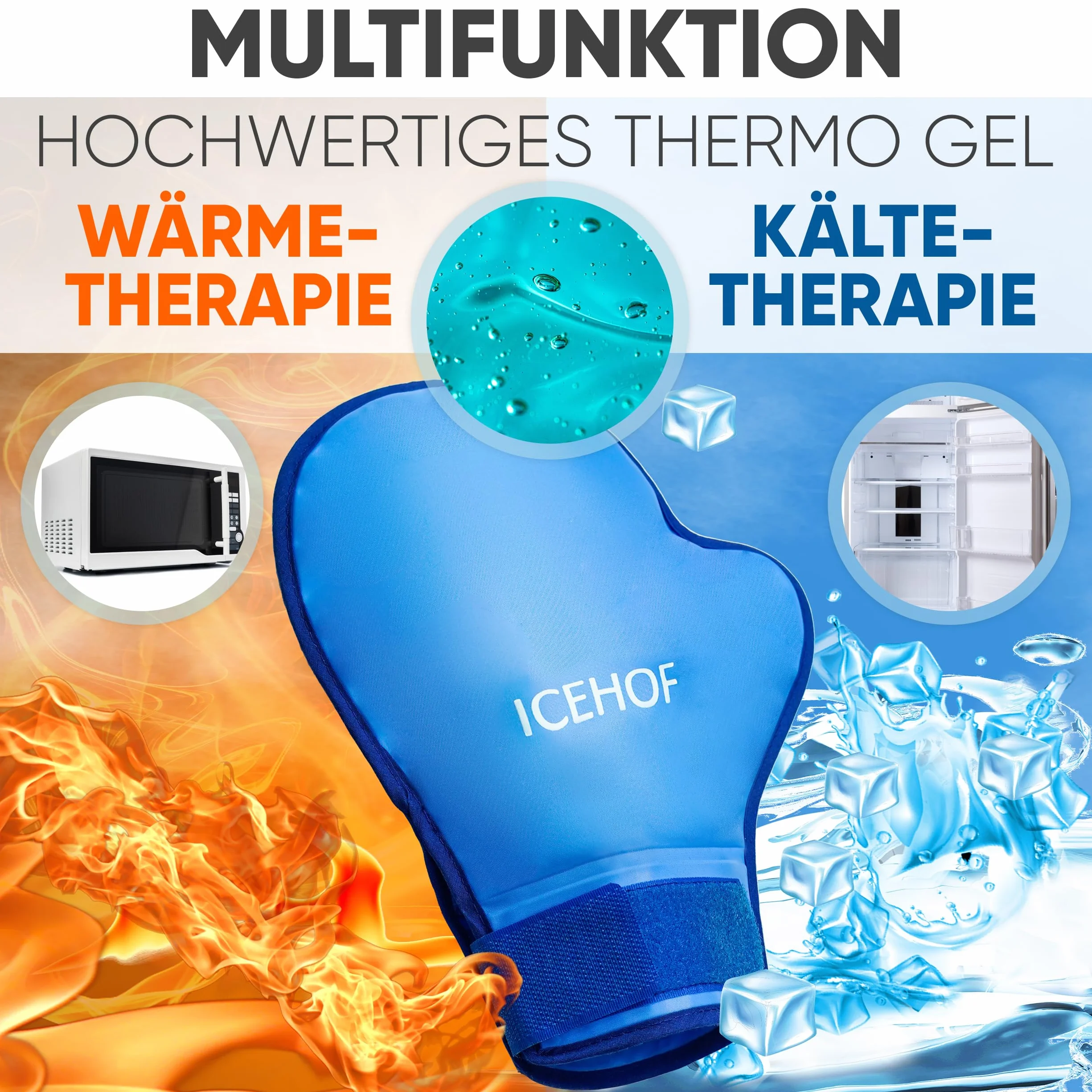 ICEHOF Guanti refrigeranti [2X] Tessuto delicato – Guanti rinfrescanti per mani/dita per chemioterapia/reumatismi, guanti in gel