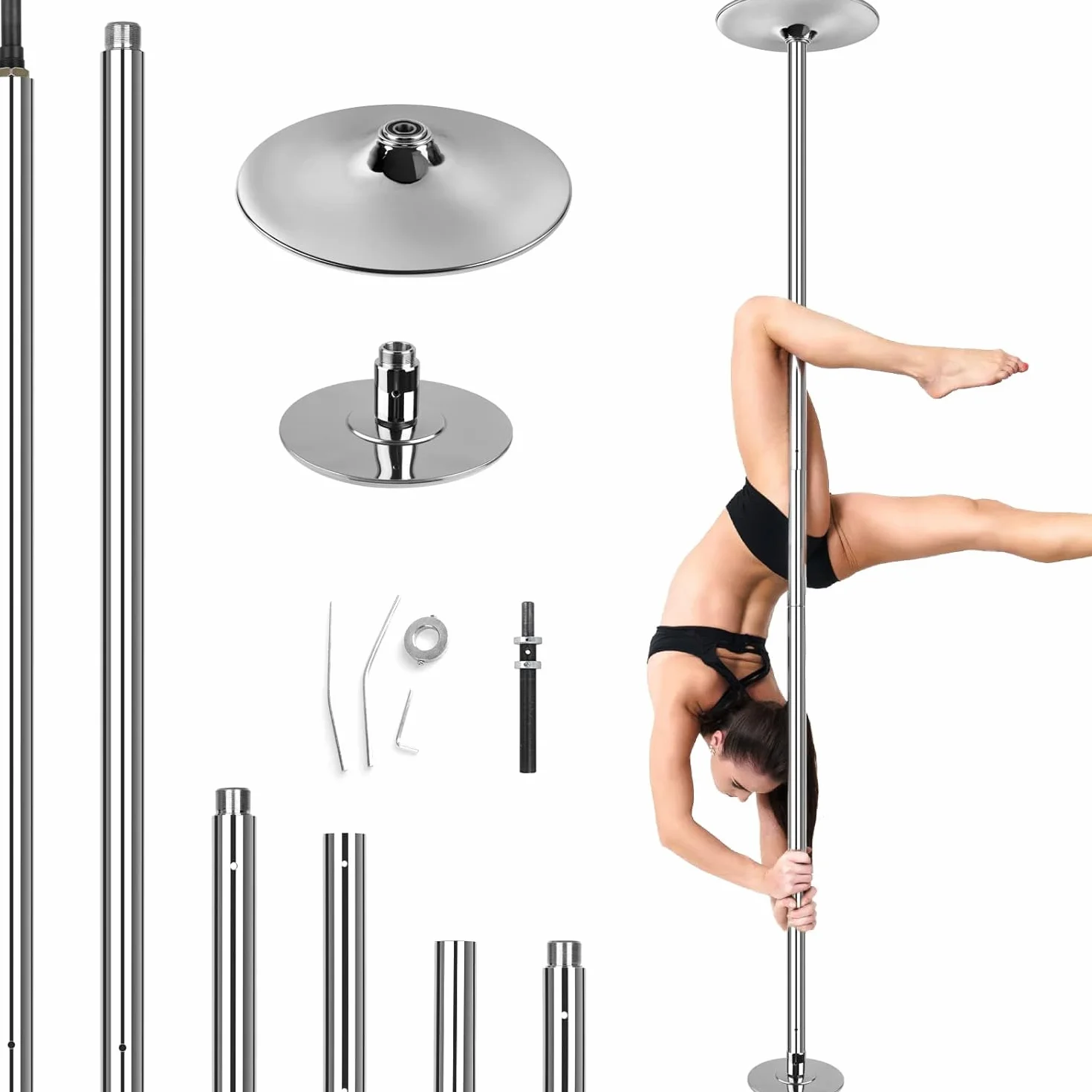 LIFERUN Barra da Pole Dance 45 mm, Altezza Regolabile 221-274 cm, Statica e Girevole, Fino a 200 kg