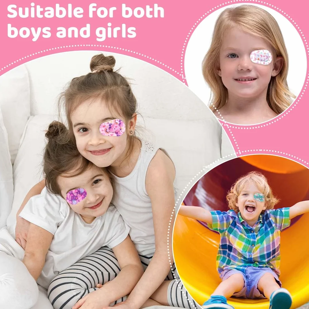 Bende Oculari per Bambini 24 Pezzi Benda Occhio Pigro Adesiva in Cotone Blocca Luce (12 Stili/Coloré)