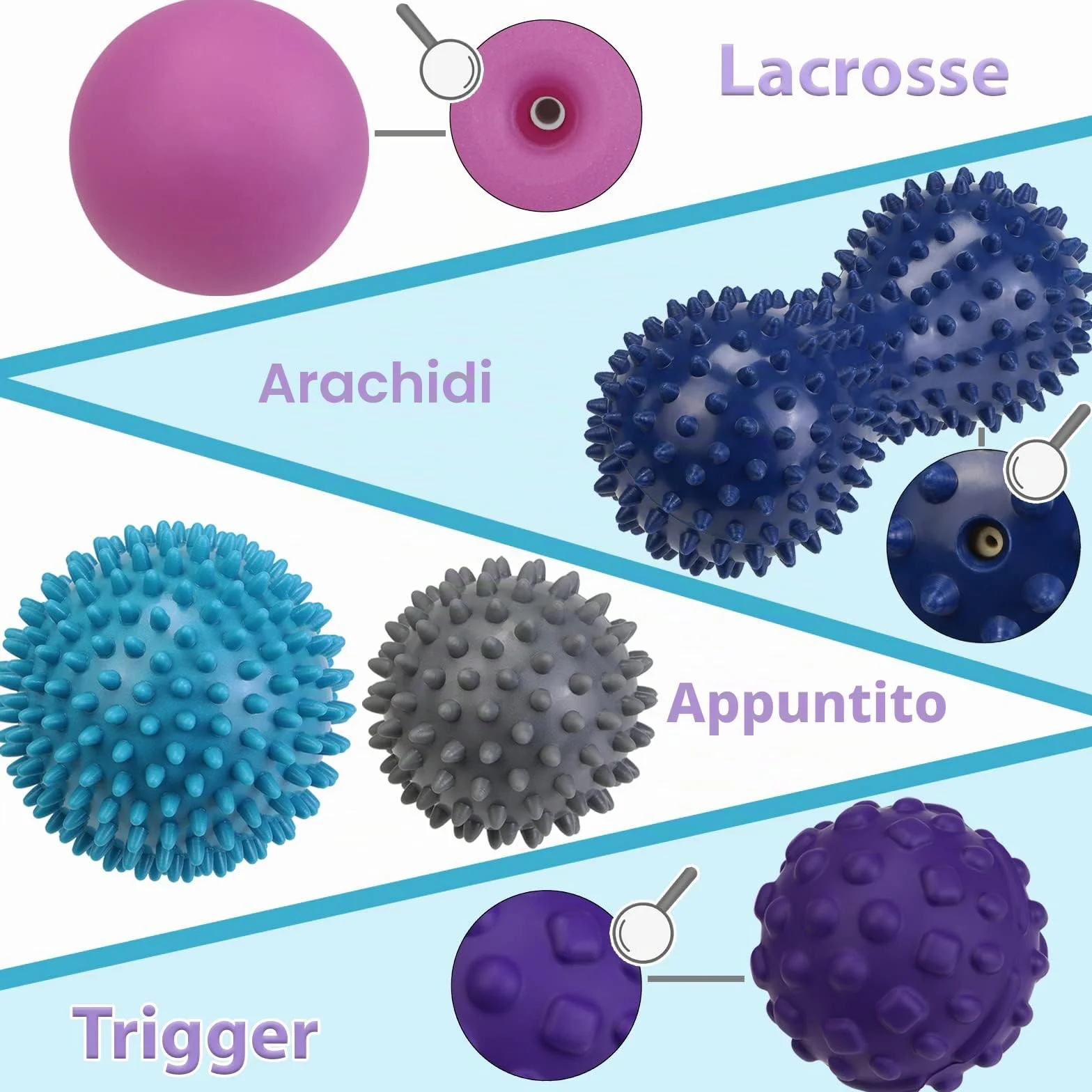 ALPIDEX Palline per massaggio set di 5 - lacrosse, peanut e trigger point | diverse durezze | e-book incluso