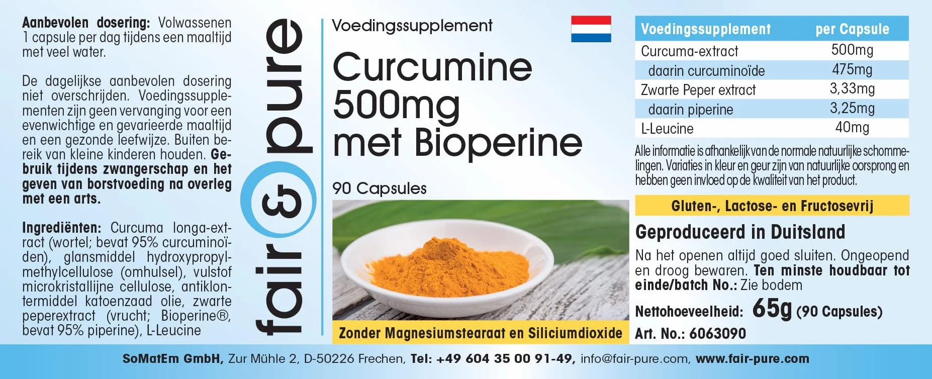 Fair & Pure Curcuma Capsule con Pepe Nero Curcumina 500mg 95% Piperina Vegano 90 Capsule