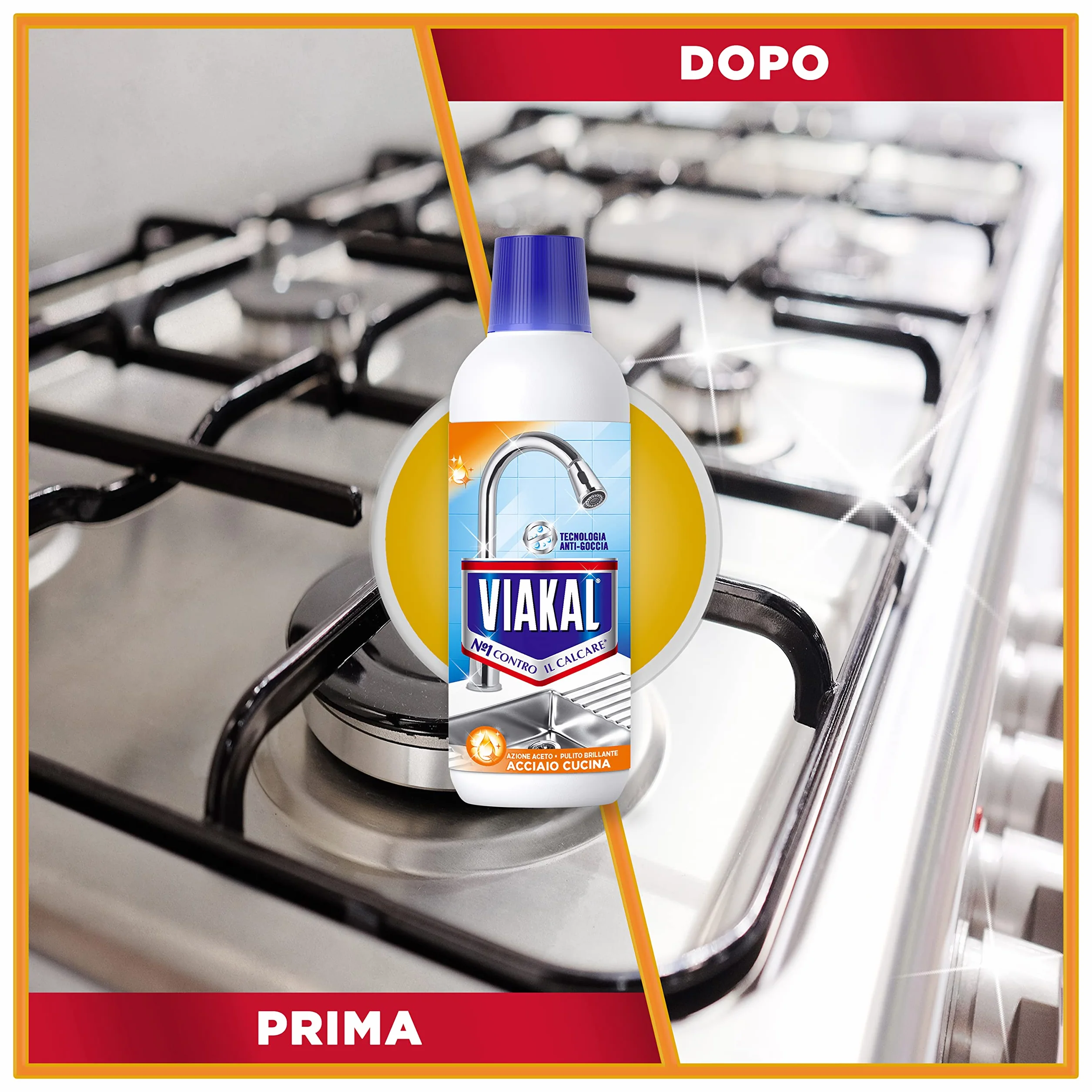 Viakal Anticalcare Detersivo Liquido Acciaio Cucina, 10 x 470 ml, Rimozione Calcare 100%