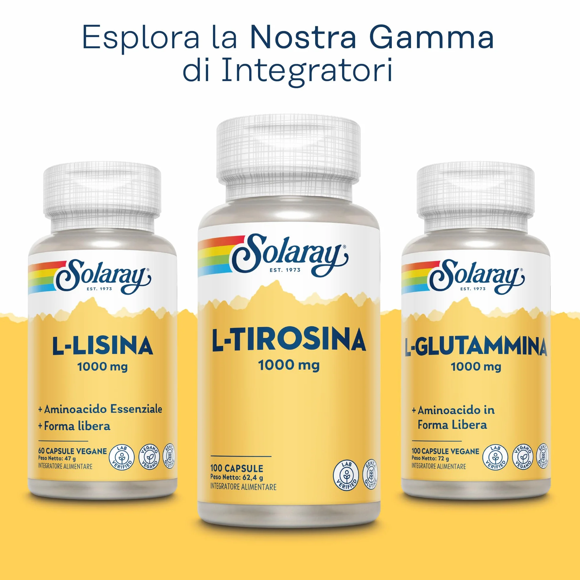 Solaray L-Tirosina 1000mg 100 Capsule Integratore di Aminoacidi Essenziali