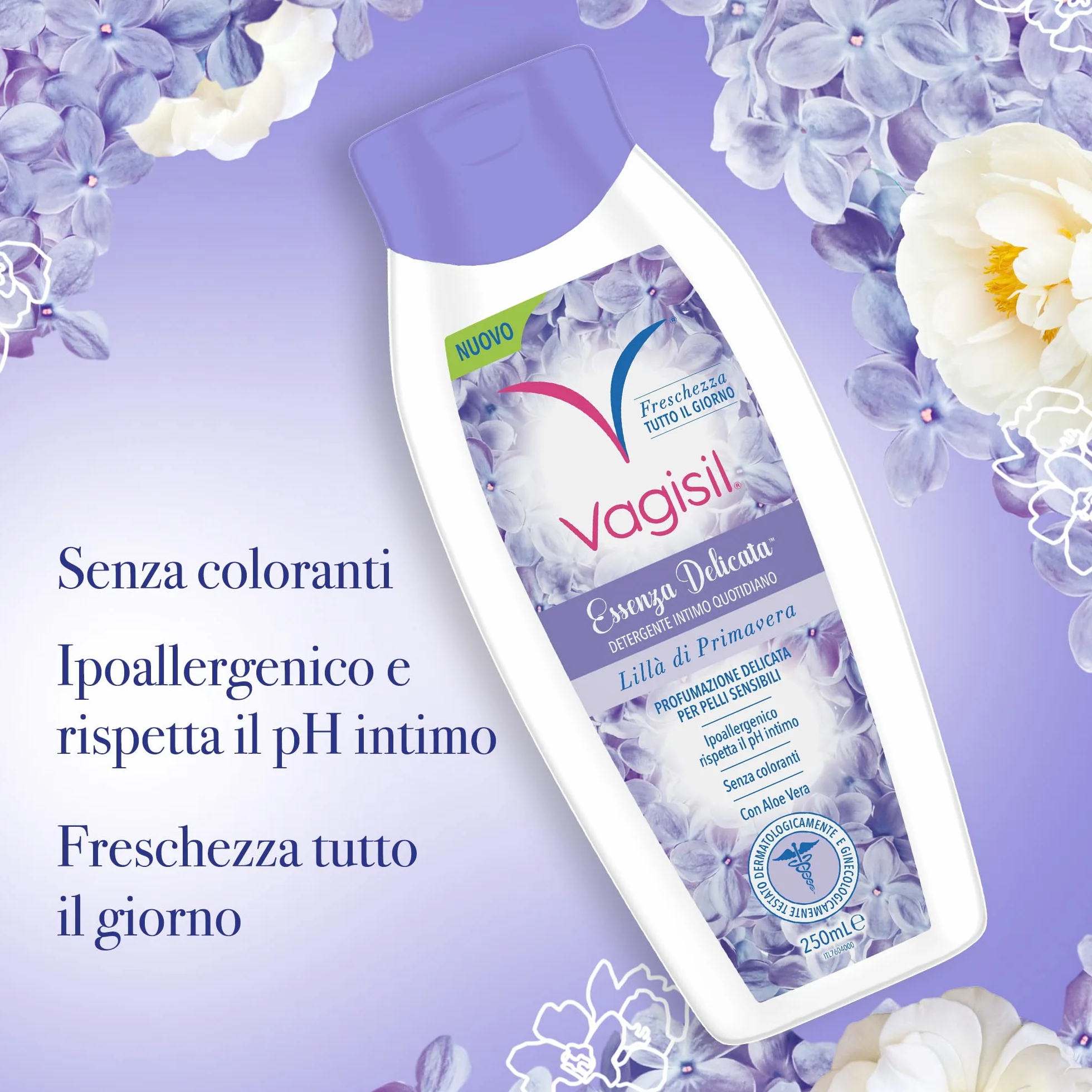 Vagisil Detergente Intimo Donna Essenza Delicata Al Lillà Di Primavera, Igiene Intima, Senza Sapone, 250 ml