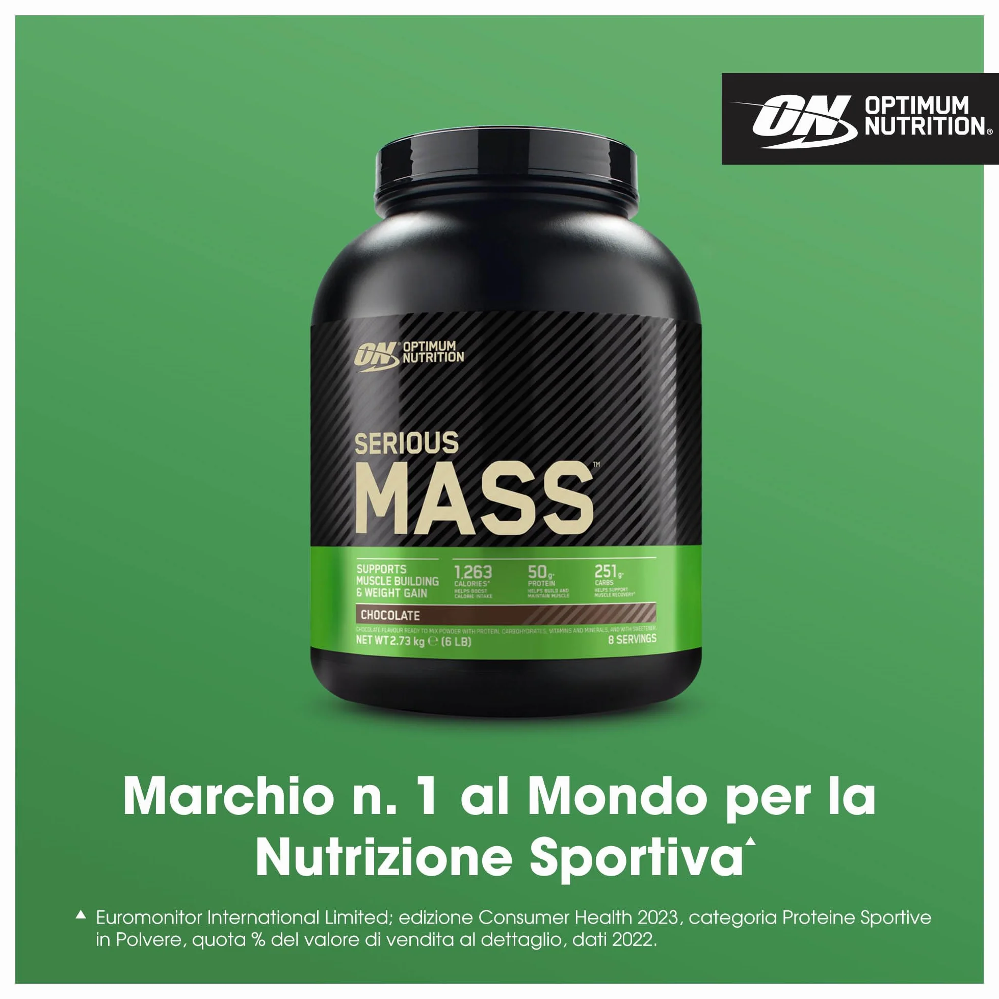 Optimum Nutrition Serious Mass Proteine in Polvere Gusto Cioccolato 2,73 kg 8 Dosi