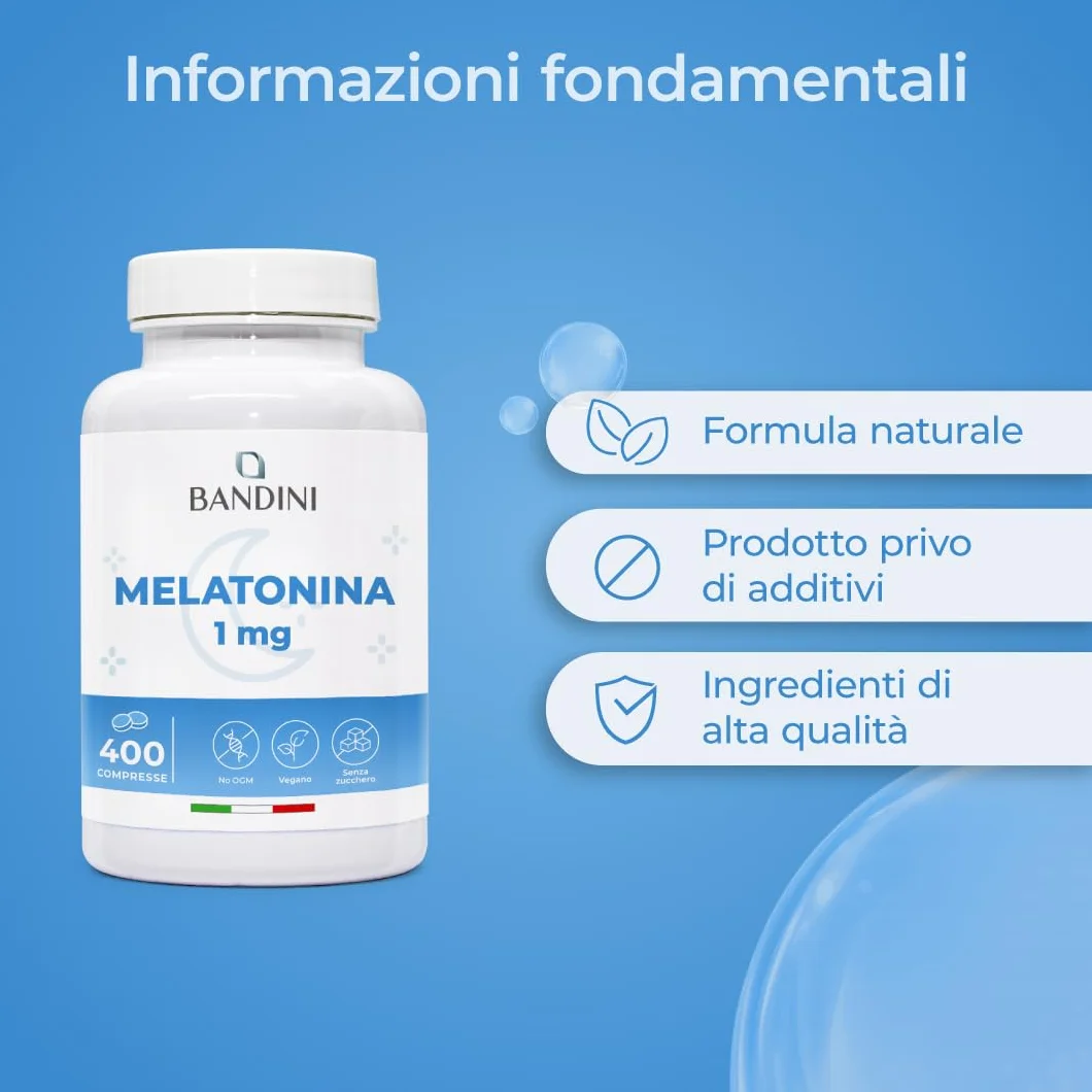Bandini Melatonina Forte Pura 400 Compresse Integratore per Dormire 1mg Vegana