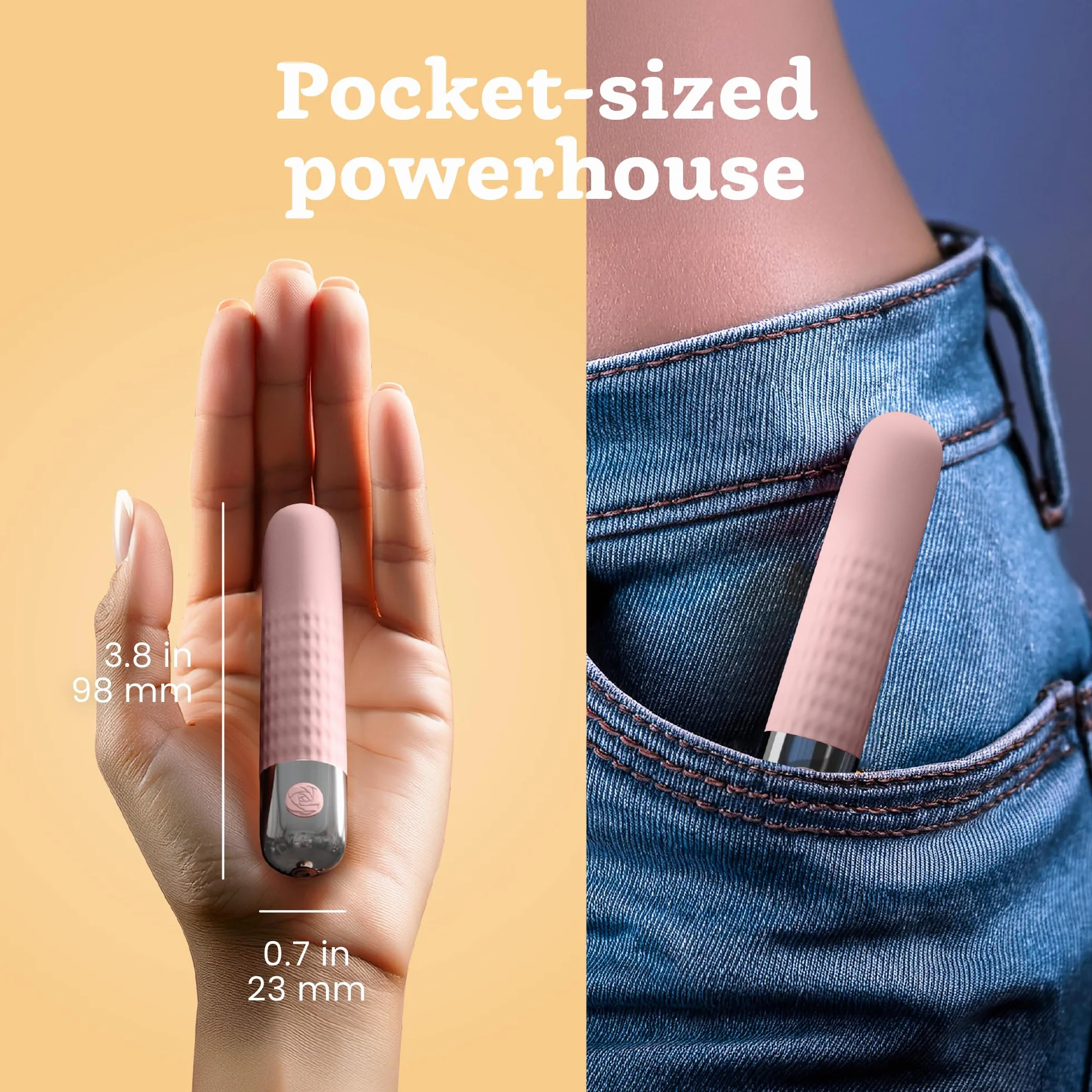 Mini vibratore bullet di Oliver James – Ricaricabile, impermeabile, 10 modalità di piacere, silicone sicuro, sex toy discreto per donne, 9,6 × 1,8 cm, (rosa pastello)
