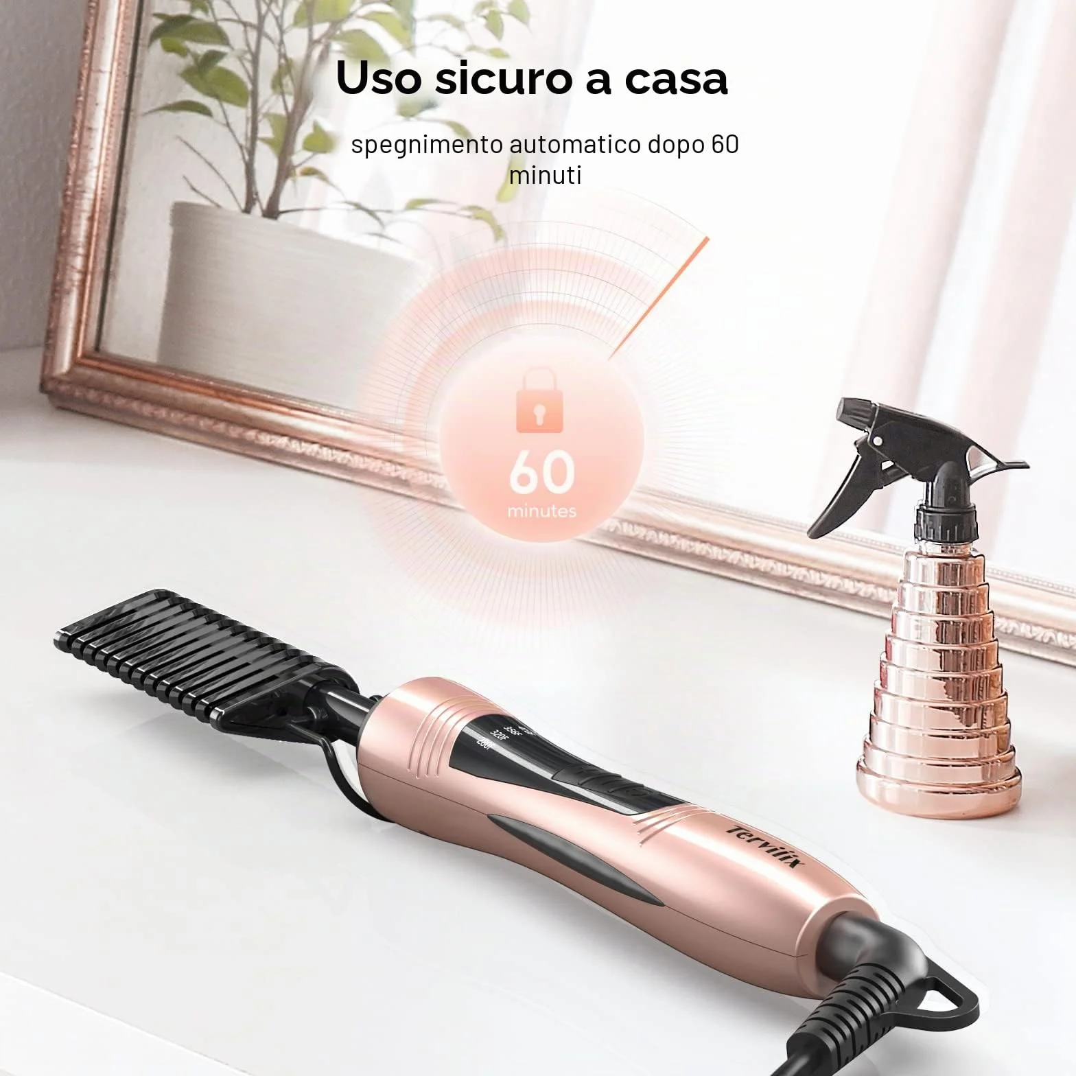 Pettine Elettrico per Parrucche, Afro Capelli e Barba, Pettine Lisciante Antiscottatura con Denti Infusi di Cheratina e Olio di Argan, Temperature Regolabili, Spegnimento Automatico