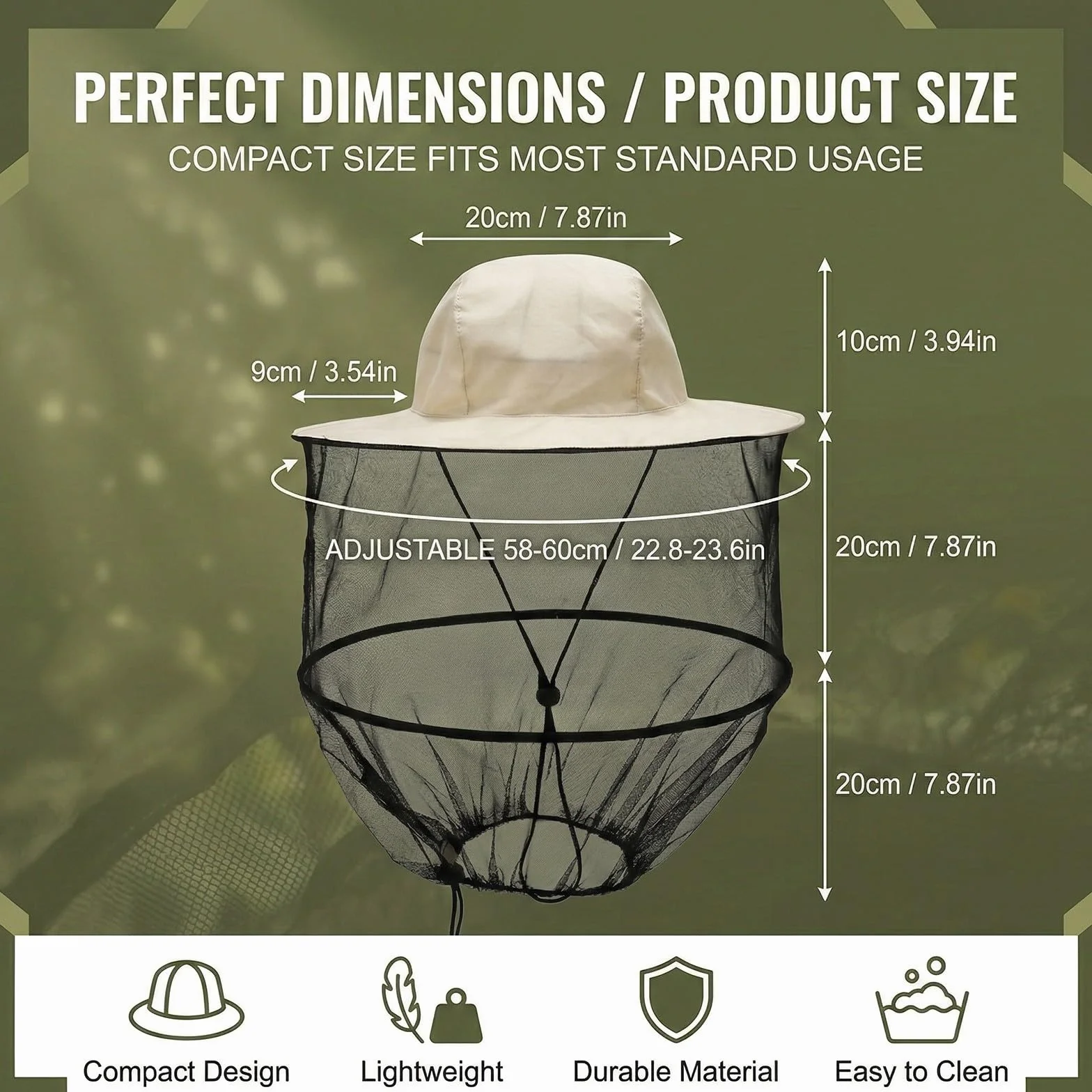 Cappello Antizanzare con Rete a Maglia Fine, Cappello da Pescatore Protettivo per Apicoltura, Pesca e Trekking, Beige
