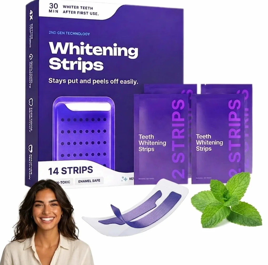 Strisce Sbiancanti Denti Viola - Risultati in 7 Giorni - Sbiancante Denti Whitening Strips Senza Perossido per Denti Sensibili - Tecnologia viola correttiva del colore (14pz)
