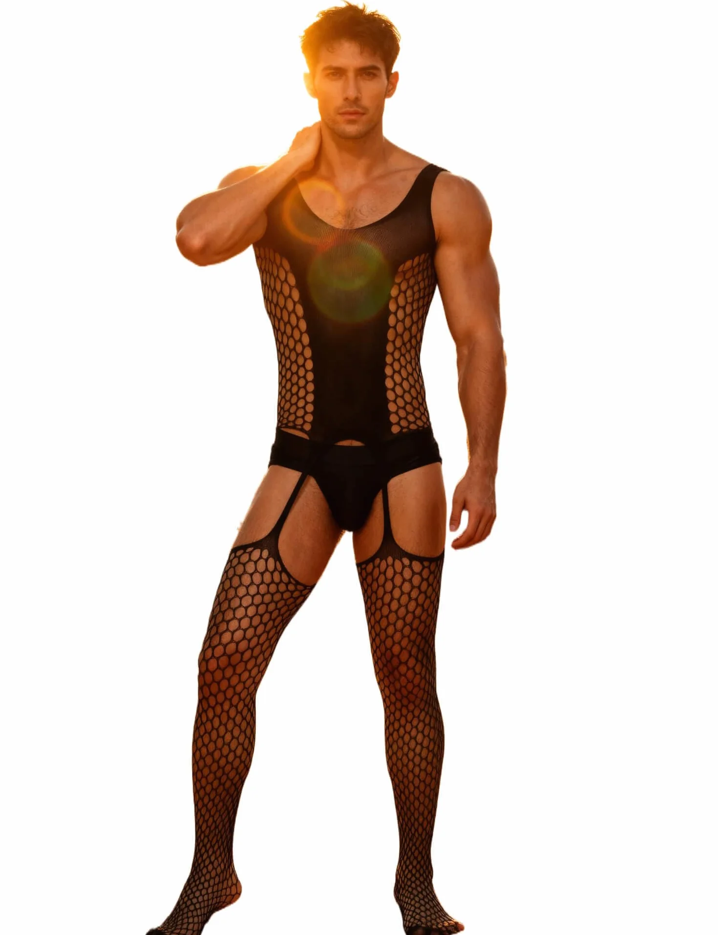 Bodystocking A Rete Hot Uomo Taglie Forti Nylon Collant Intimo Pizzo Biancheria Intima Lingerie Calze Nightwear