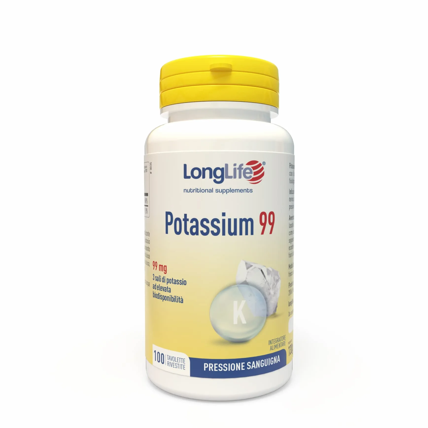 LongLife® Potassium 99 | 3 sali di potassio | Ad alta biodisponibilità | 100 tavolette rivestite | Pressione sanguigna, funzione muscolare e neurologica | Vegano e senza glutine