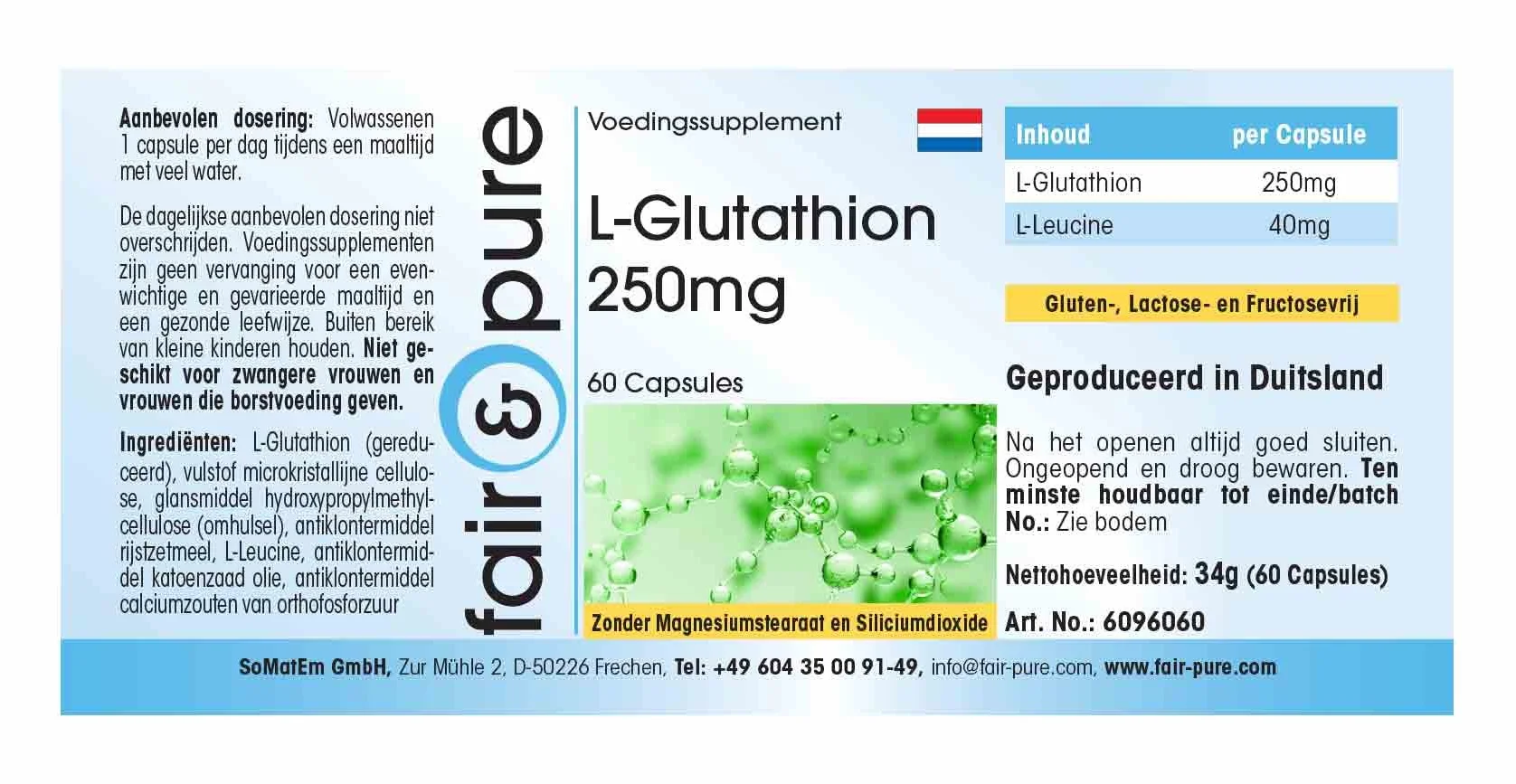 Fair & Pure® - L-Glutatione 250 mg - Ridotto - Biodisponibile - Vegan - 60 Capsule