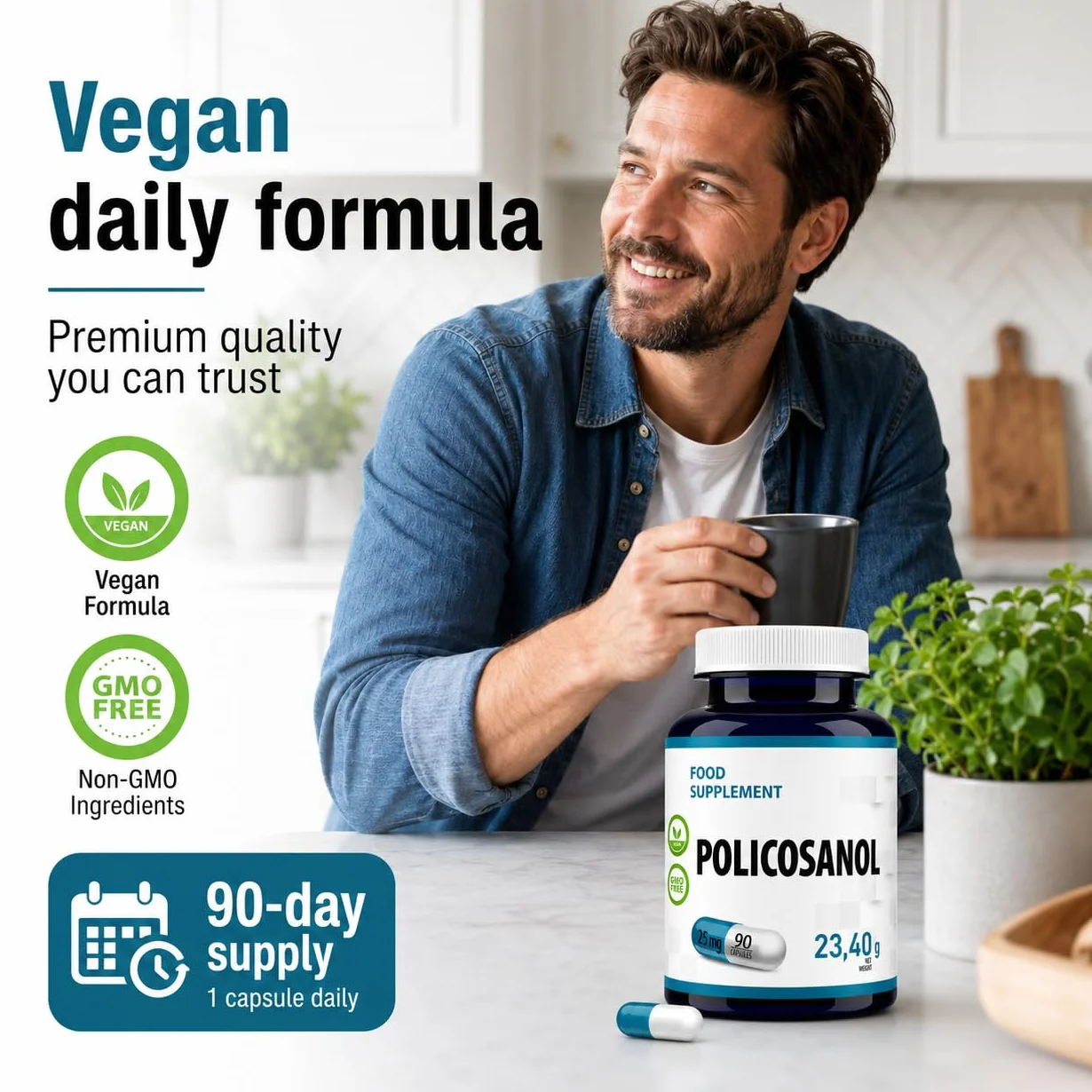 Hepatica Policosanolo 25 mg | da Canna da Zucchero | 90 Capsule Vegane | Scorta 3 Mesi | Ingrediente Unico | GMP & laboratorio indipendente