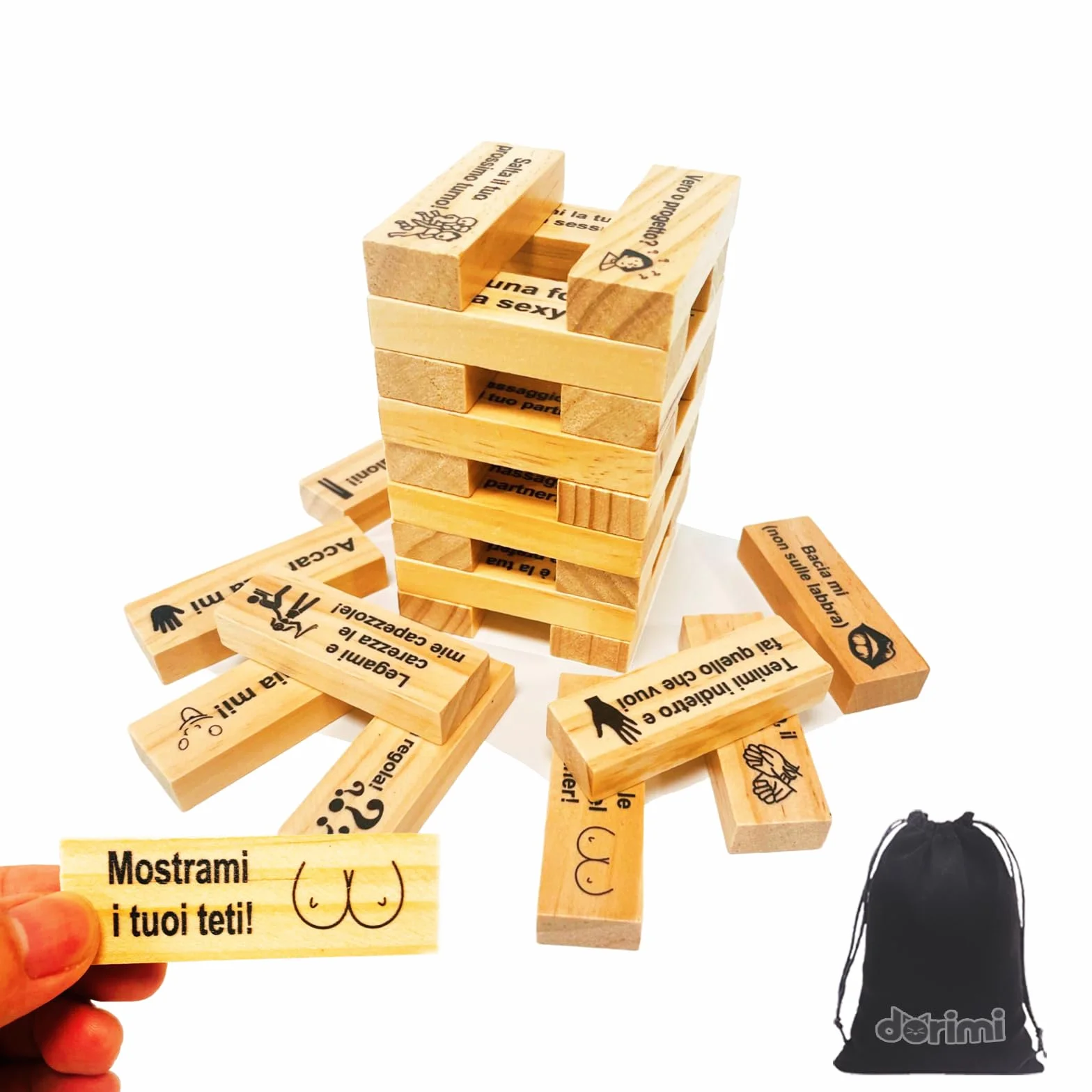 DORIMI Italiano Gioco Erotico Torre in Legno 48 Pezzi – Giochi Hot per Adulti, Torre della Passione Piccante, Giochi Erotici Coppie, Gioco di Coppia in Italiano (48 pezzi)