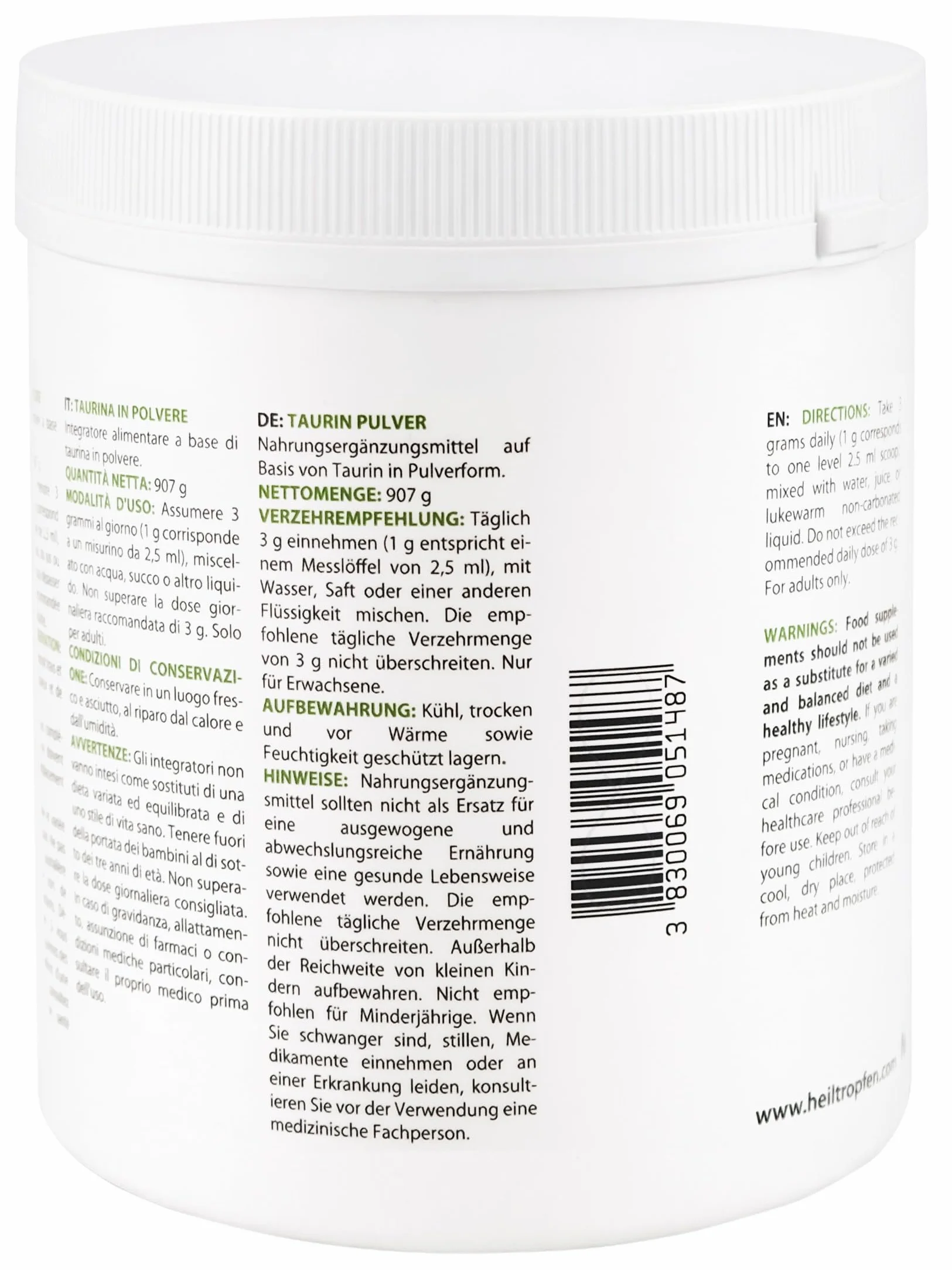 Taurina in Polvere | 907 g | Polvere Pura al 100% | Senza Aroma | Singolo Ingrediente | Senza Capsule | Integratore Alimentare |