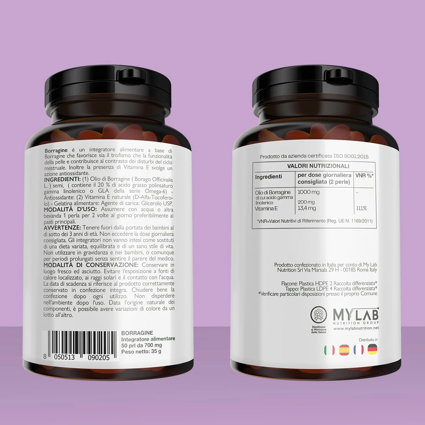 Nutracle Olio di Borragine perle 700 mg Integratore pelle capelli GLA 20% Omega 6 ciclo mestruale acne 50 perle