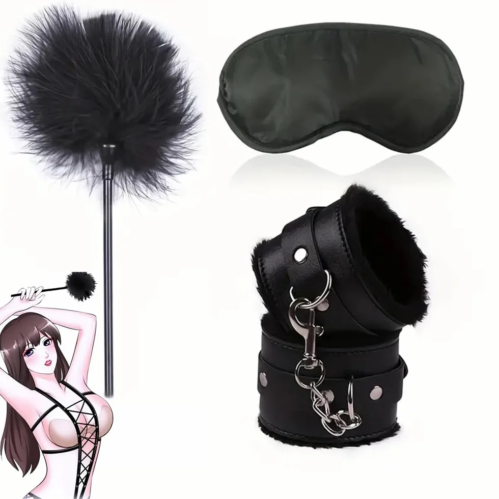 Maschera per gli occhi in peluche con piume e pelle artificiale, accessori per giochi di coppia