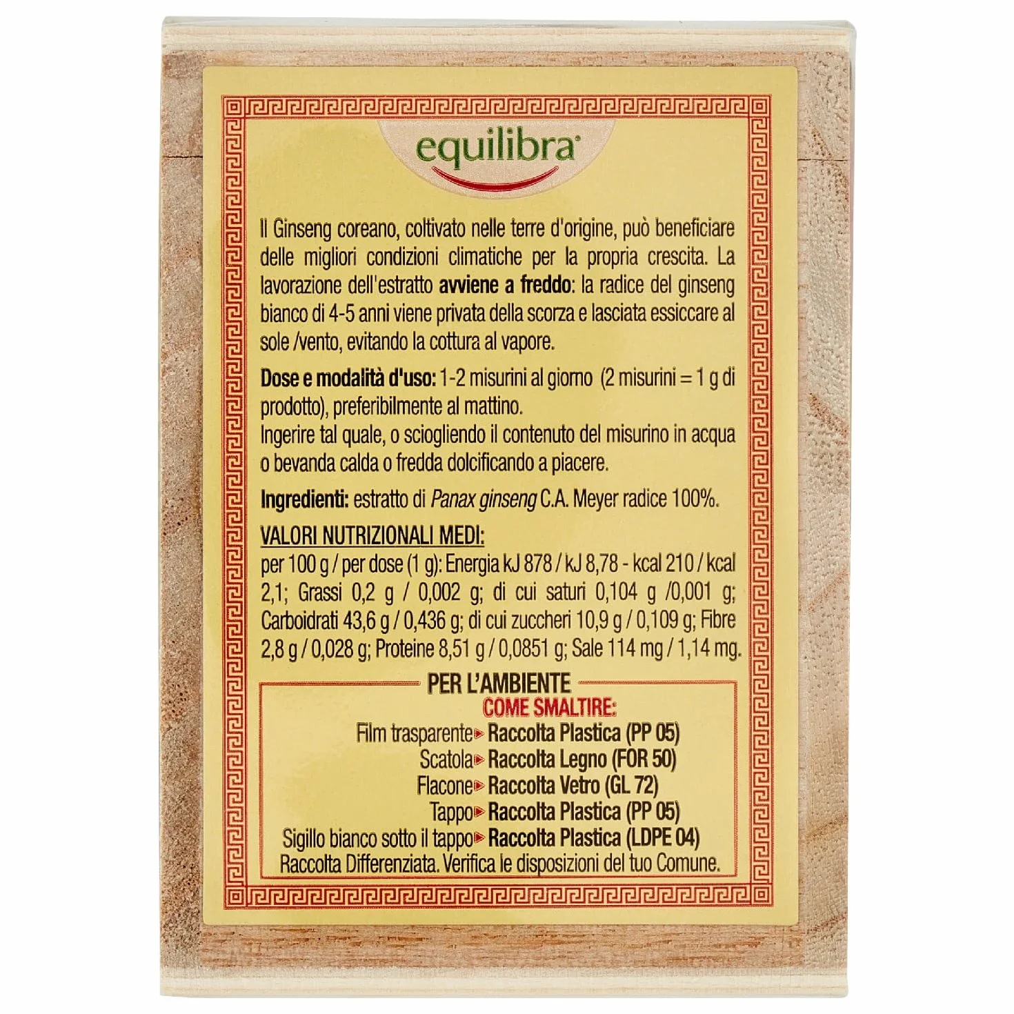 Equilibra Ginseng Coreano Puro 100% Radice Bianco Estratto A Freddo 30g
