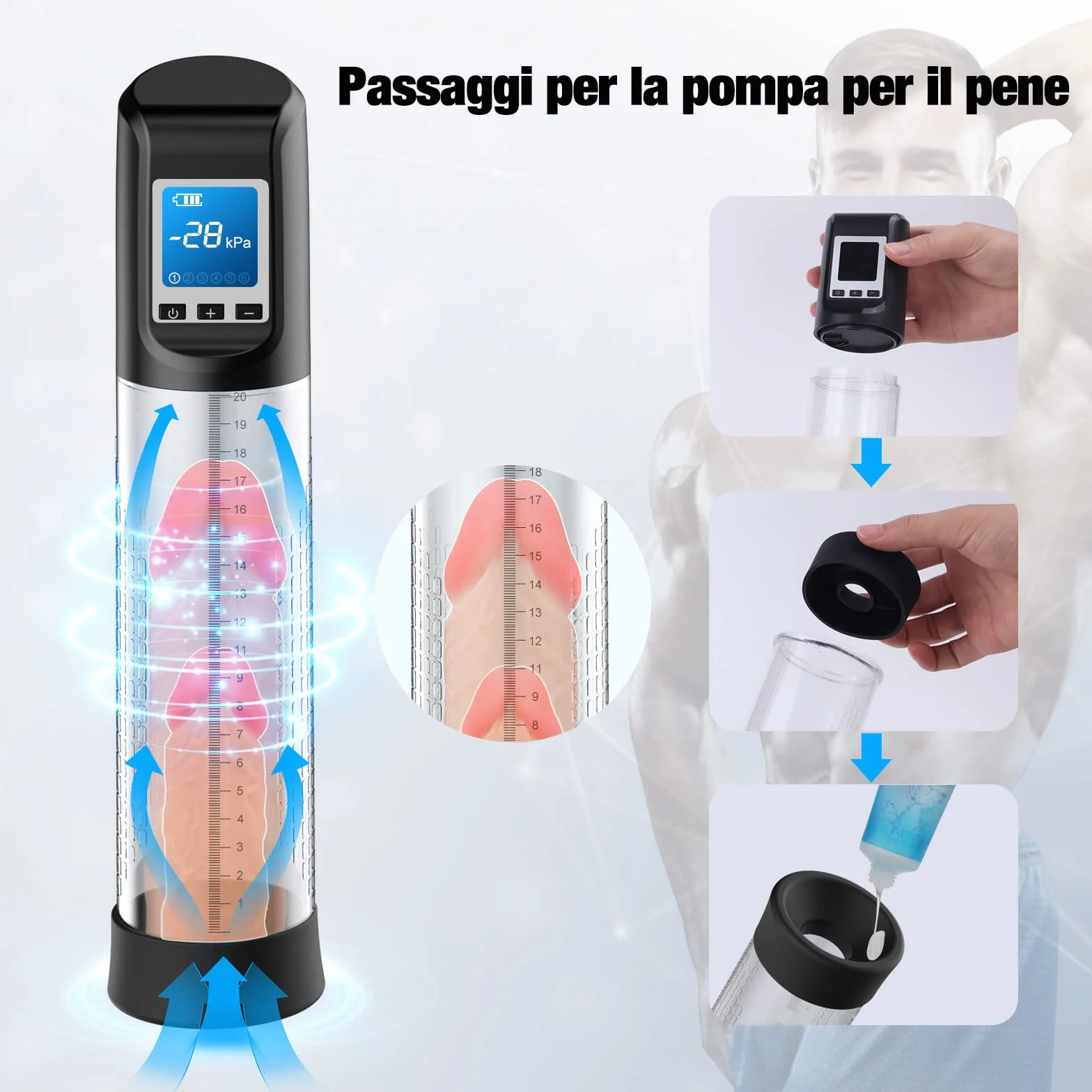 2 IN 1 Pompa per Pene Ingrandimento-Pene Pompe Elettriche con 6 Potenze di Aspirazione e 9 Intensità di Vibrazione - Automatica Maschile funziona Anche Come Masturbatore Realistico