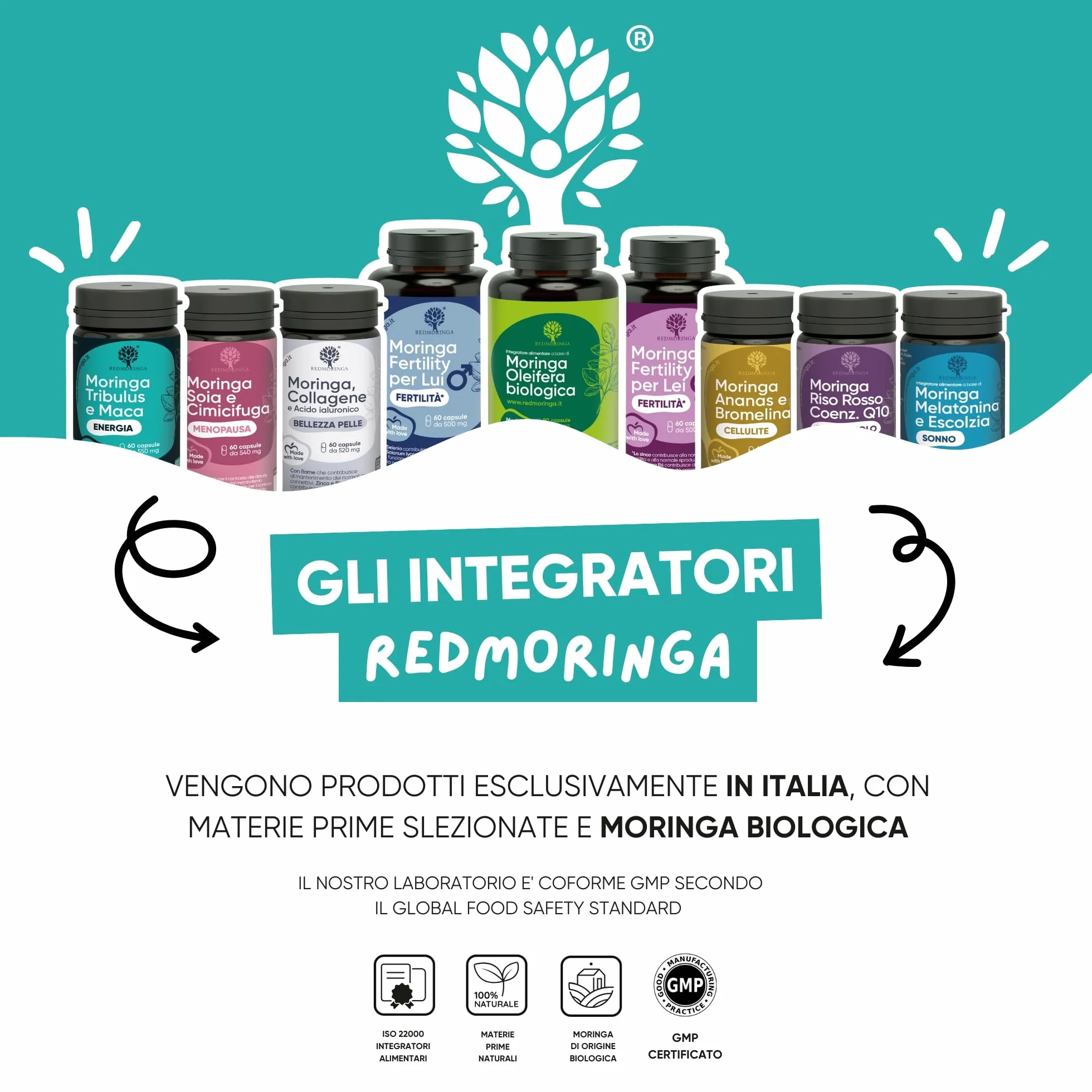 Tribulus Terrestris 90% Saponine Maca Fieno Greco Integratore Energia Booster Moringa BIO Massa Muscolare 60 Capsule RedMoringa®