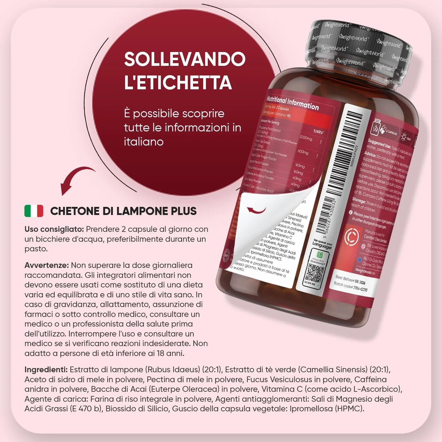 Chetoni Esogeni Plus 4280mg 180 Capsule Vegane, Estratto 20:1 Chetoni di Lampone Complex con Vitamina C, Aceto di Mele, Te Verde, Acai, Caffeina Anidra, Senza Glutine, OGM, UK