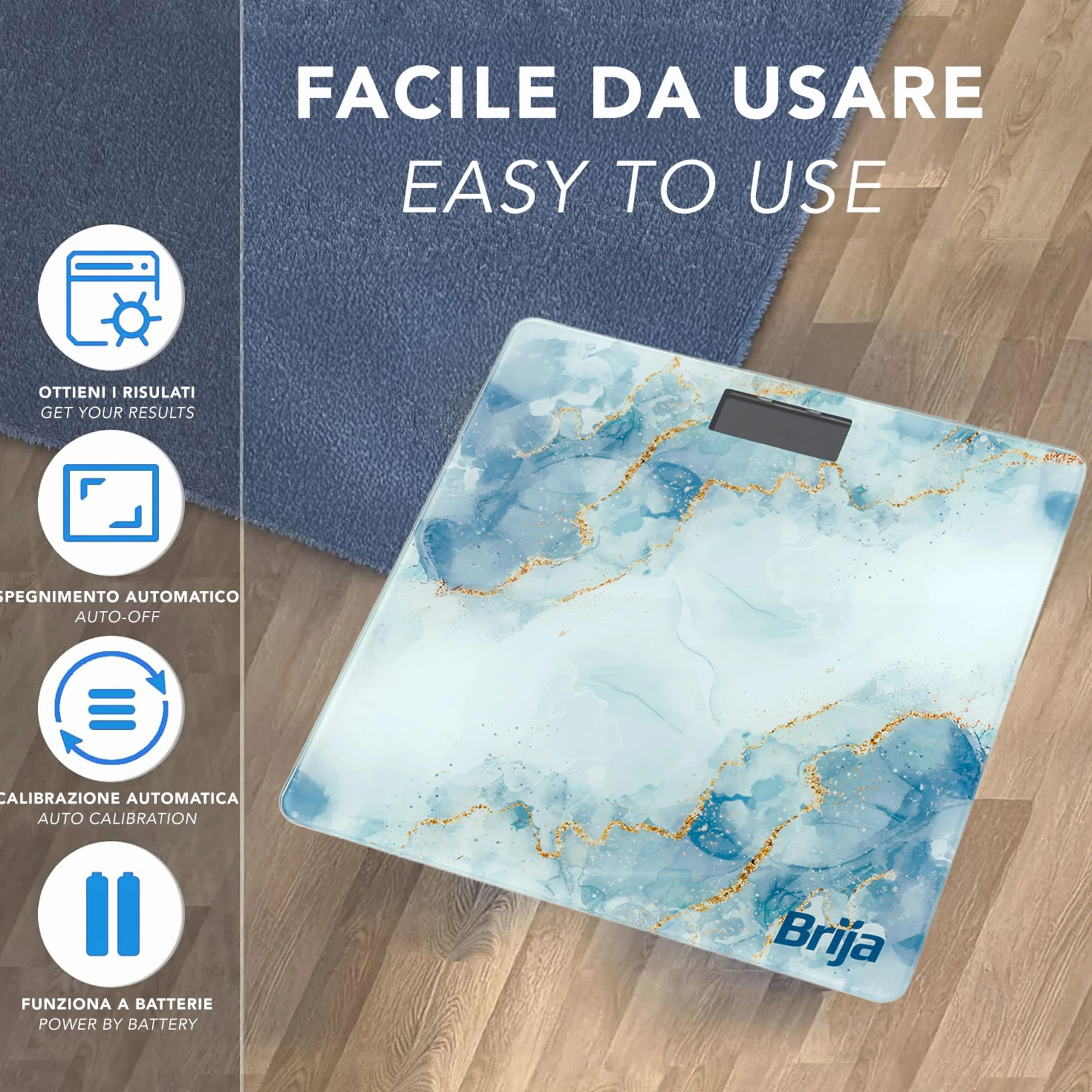 IPEA Bilancia Pesapersone Digitale Ultra Sottile Tecnologia STEP ON Massima Precisione Peso Effetto Marmo Vetro Temperato Display 0,1 KG Max 180Kg