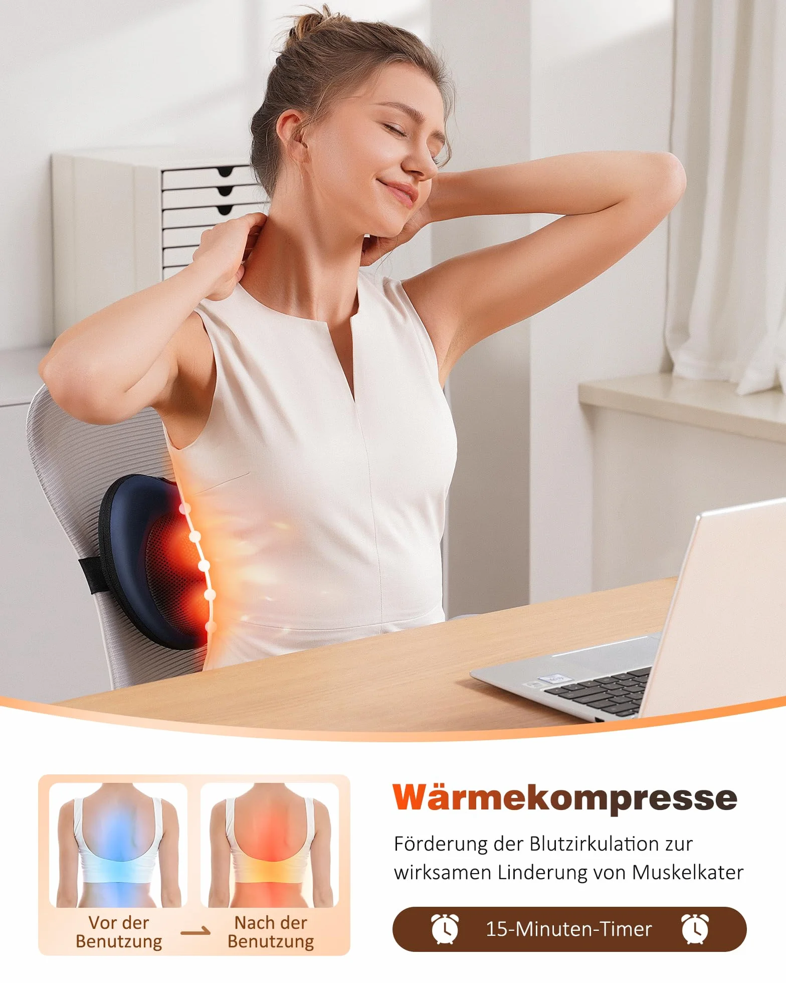 KNQZE Massaggiatore per collo con funzione di calore, massaggiatore Shiatsu con testine massaggianti rotanti 3D, cuscino massaggiante per collo, spalle e schiena, massaggiatore per la schiena, per