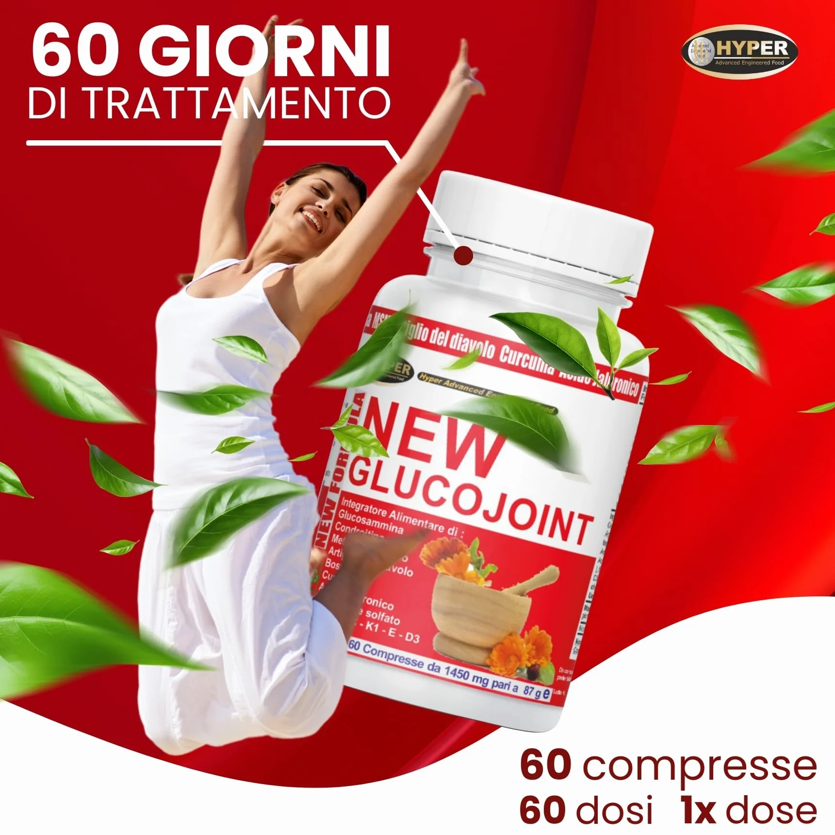 Hyper Glucojoint Integratore Alimentare | con Glucosamina Condrotina MSM, Artiglio del Diavolo Forte e Acido Ialuronico | 60 Compresse Prodotto in Italia