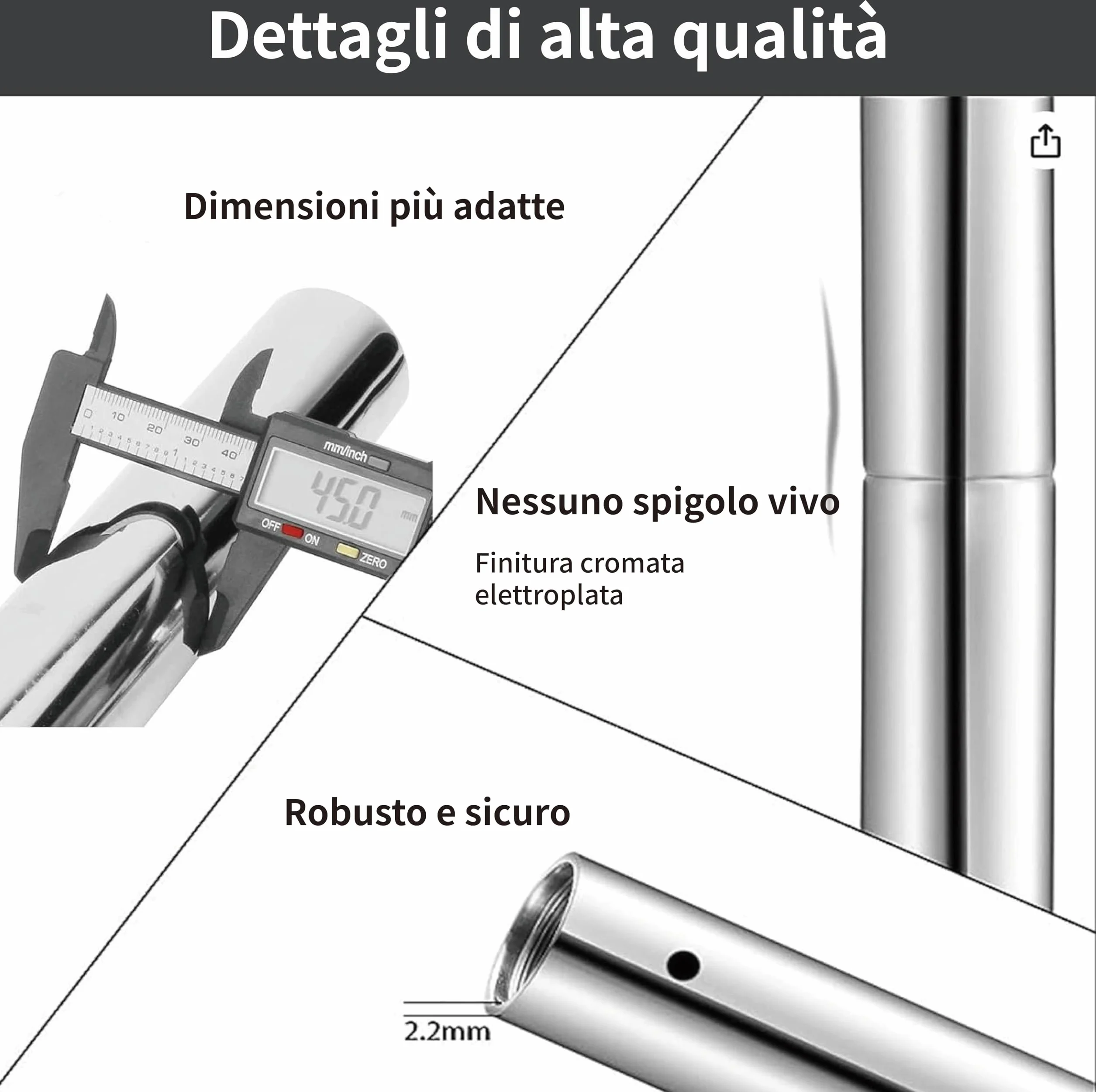 PRIOR FITNESS Palo da Ballo Premium Rimovibile 45 mm Spinning Statico Acciaio Heavy-Duty Altezza Regolabile