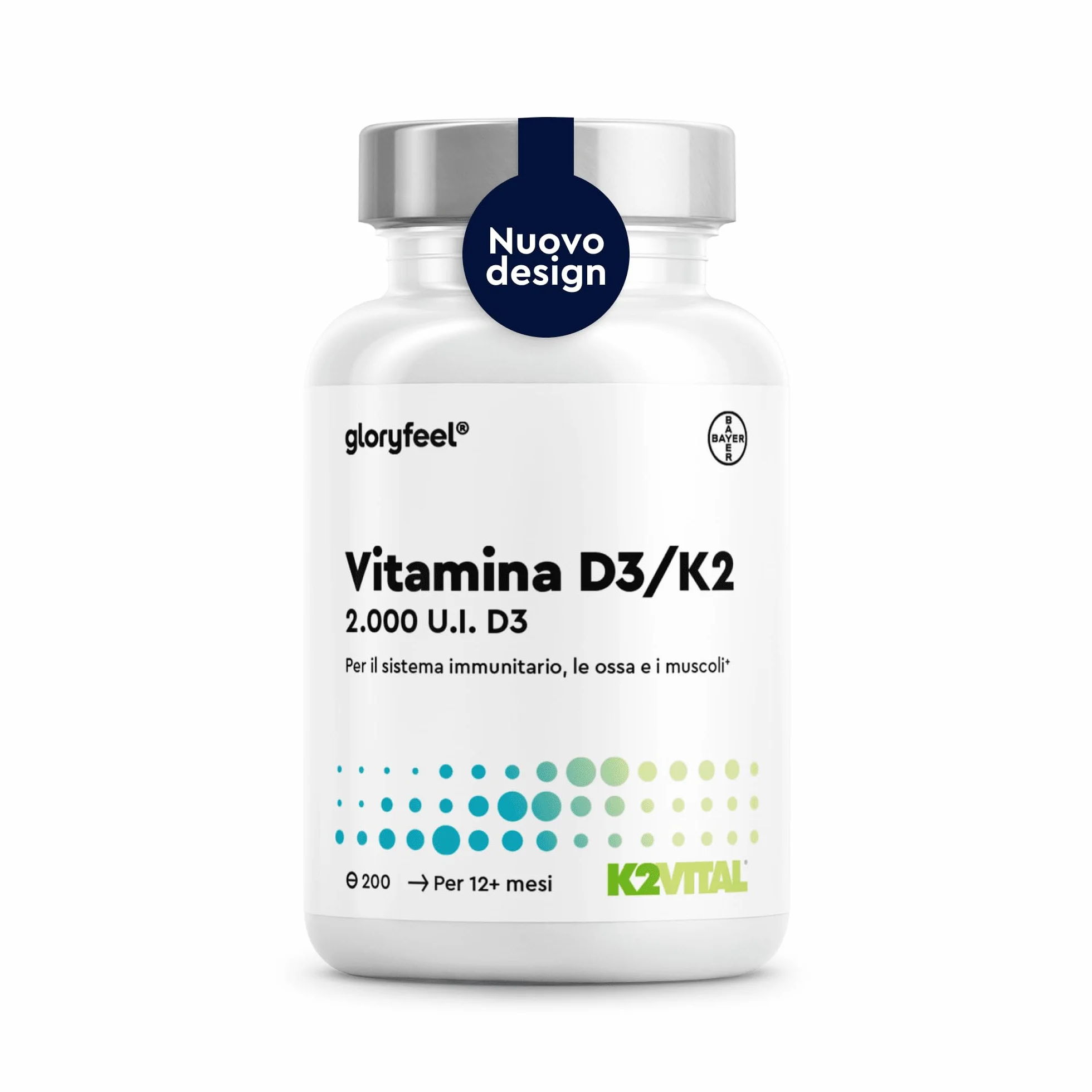 Vitamina D3 + K2 ad alto dosaggio - 200 compresse - Premium: K2VITAL® di Kappa - 99,7% di vitamina K2-MK7 trans + 2000 UI di D3 (1 ogni 2 giorni) - Prodotto di Germania analizzato in laboratorio