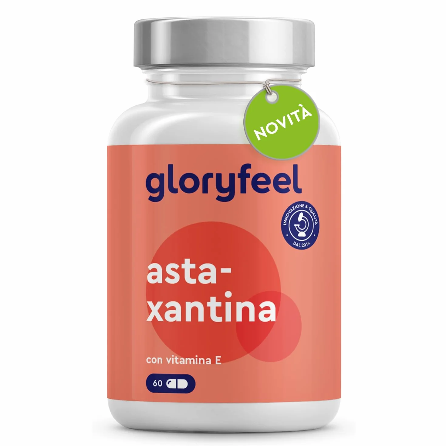 Astaxantina Naturale 14 mg 60 Capsule Haematococcus Pluvialis Estratto 190 mg Alto Dosaggio Vitamina E
