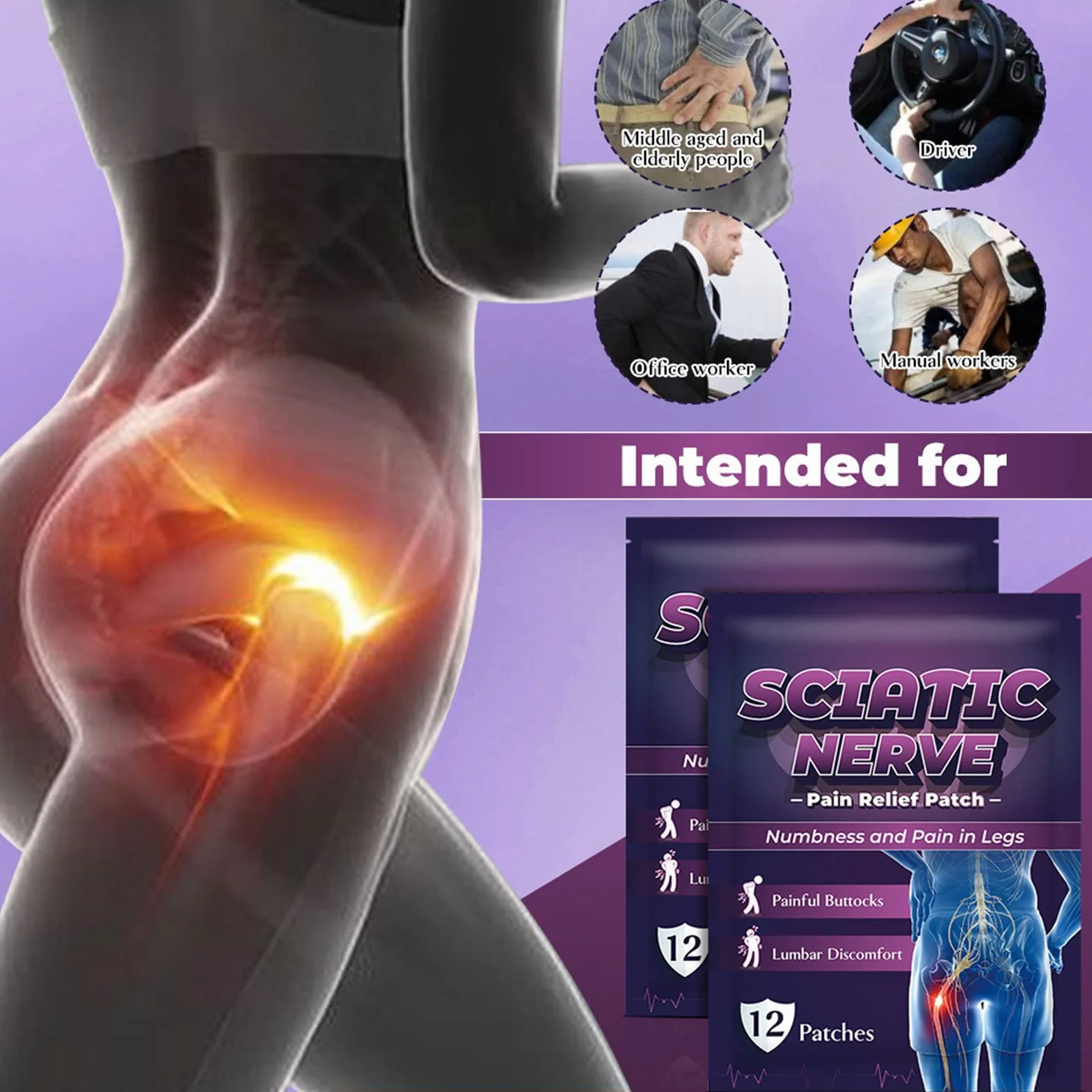 Cerotto per Sciatica 60 fogli Tessuto elastico per nervo sciatico