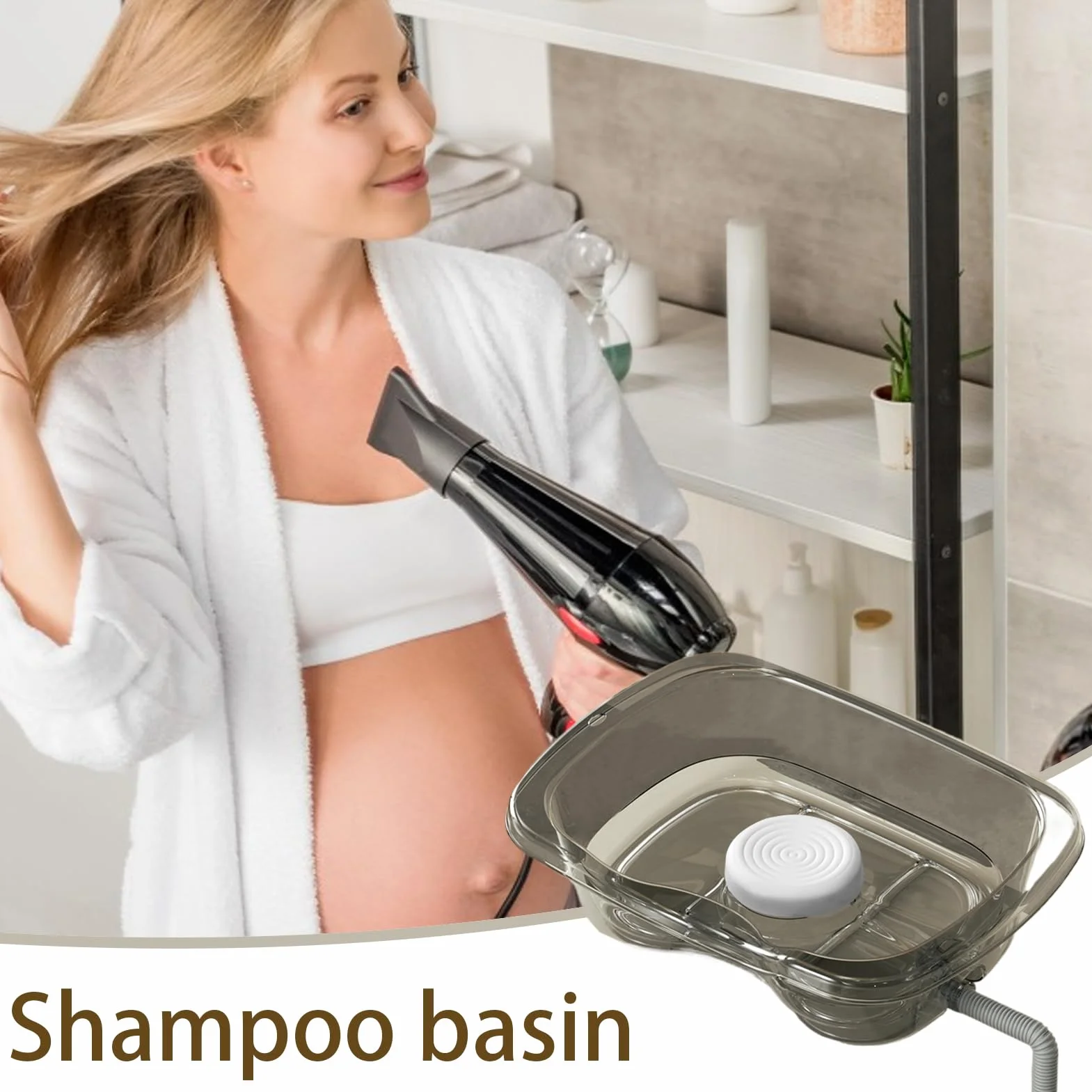 Lavatesta con tubo di scarico e gancio adesivo per persone costrette a letto, disabili, gravidanze, anziani